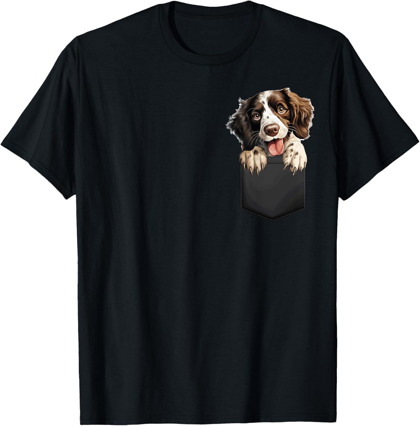 English Springer Spaniel Puppy Dog In Pocket Cute Pet Lover T-Shirt - T-Shirt | Black