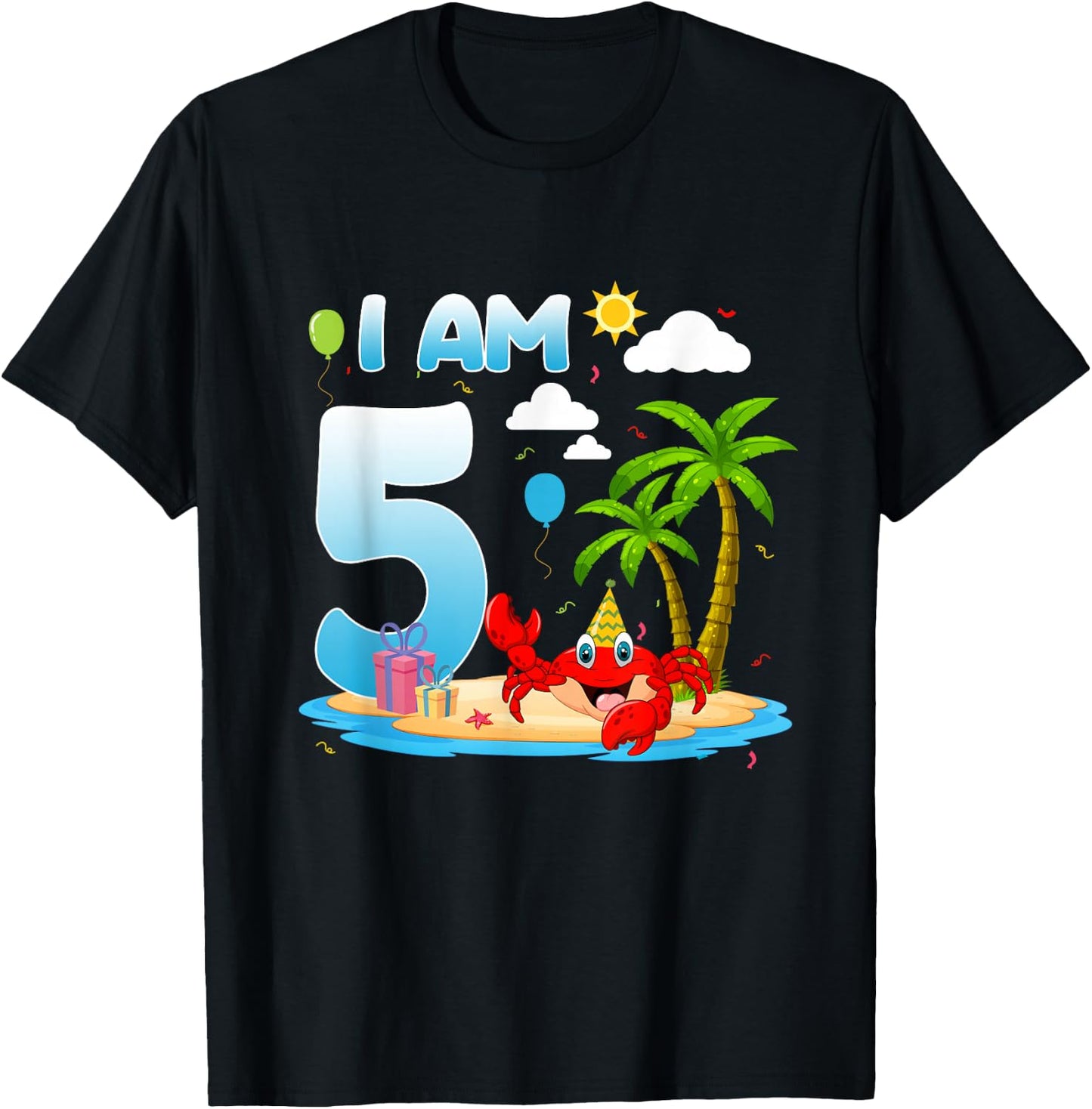 5th Birthday Crab Summer Beach 5 Year Old Bday Party Kids T-Shirt - T-Shirt | Black