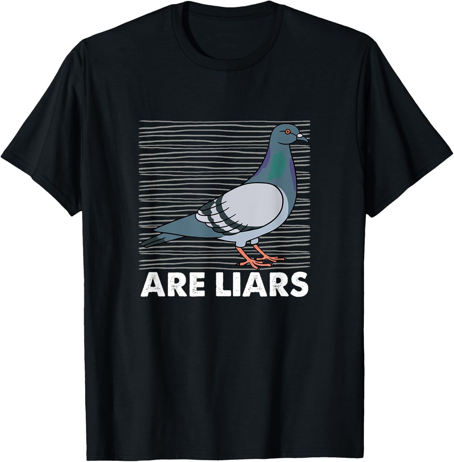 Pigeons Are Liars Aren't Real Spies Birds Pun Gift T-Shirt - T-Shirt | Black