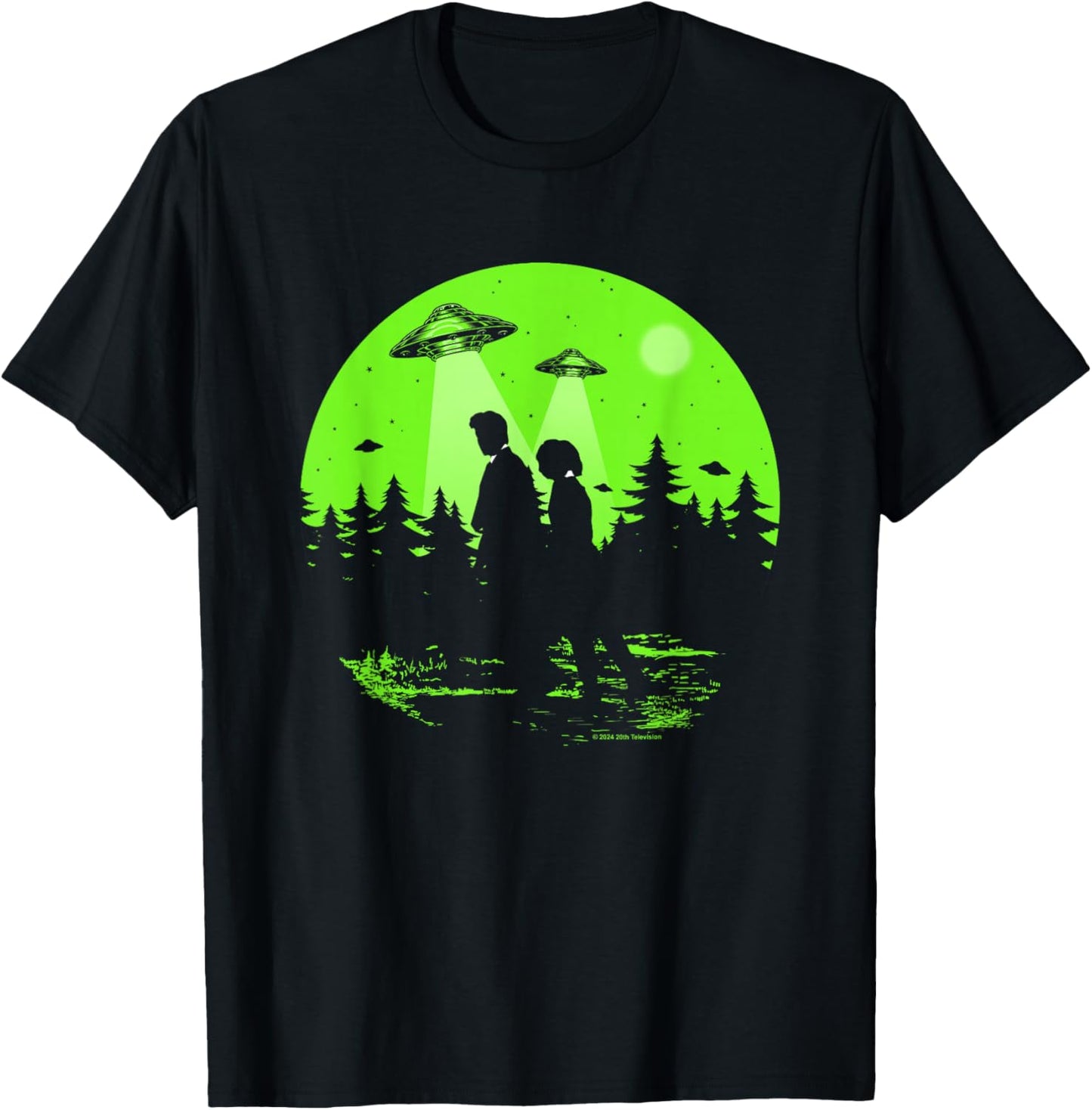 X-Files Mulder & Scully Silhouettes In The Woods , Black, S T-Shirt - T-Shirt | Black