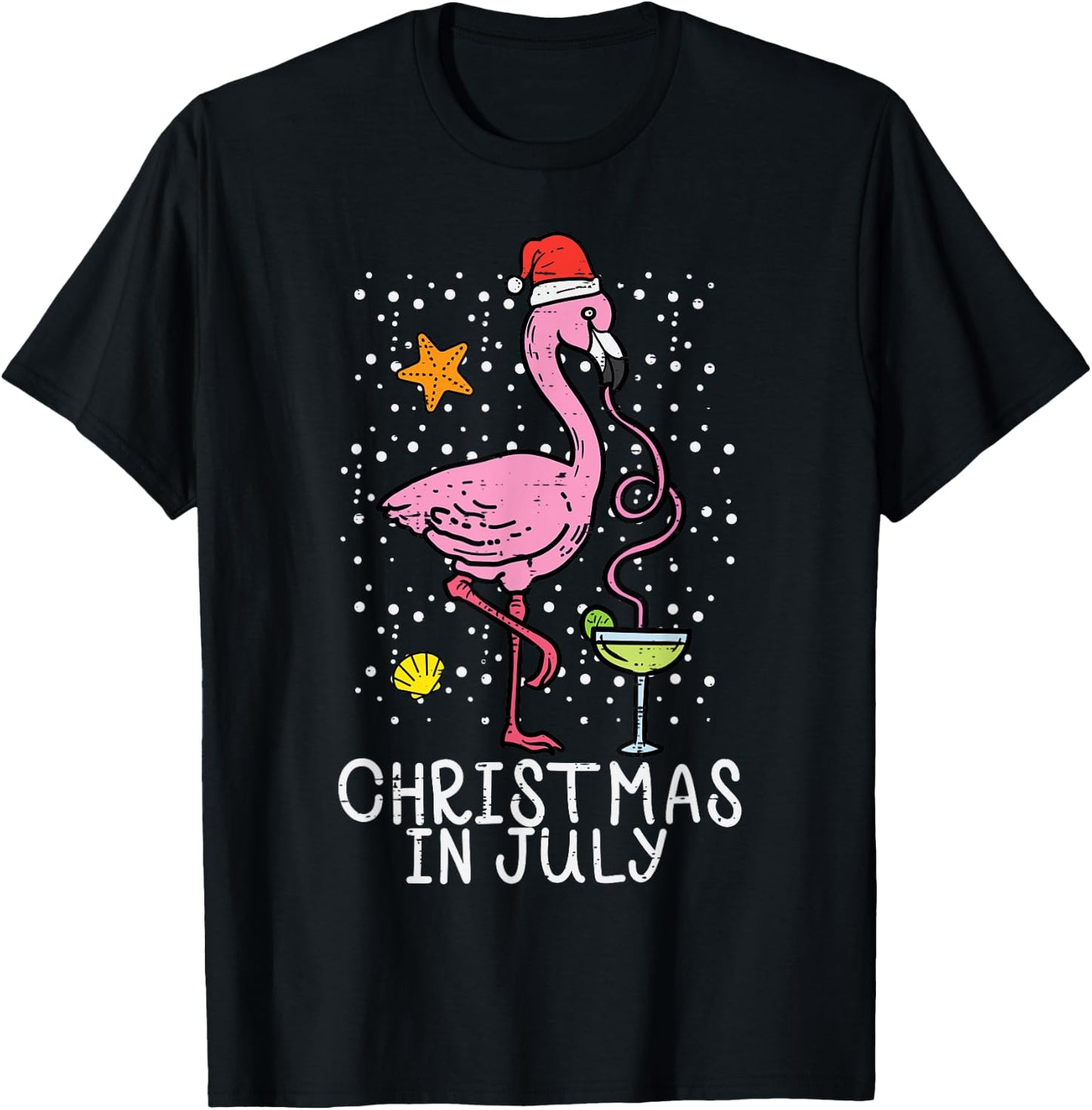 Christmas In July Flamingo Santa Summer Xmas Women Men Kids T-Shirt - T-Shirt | Black