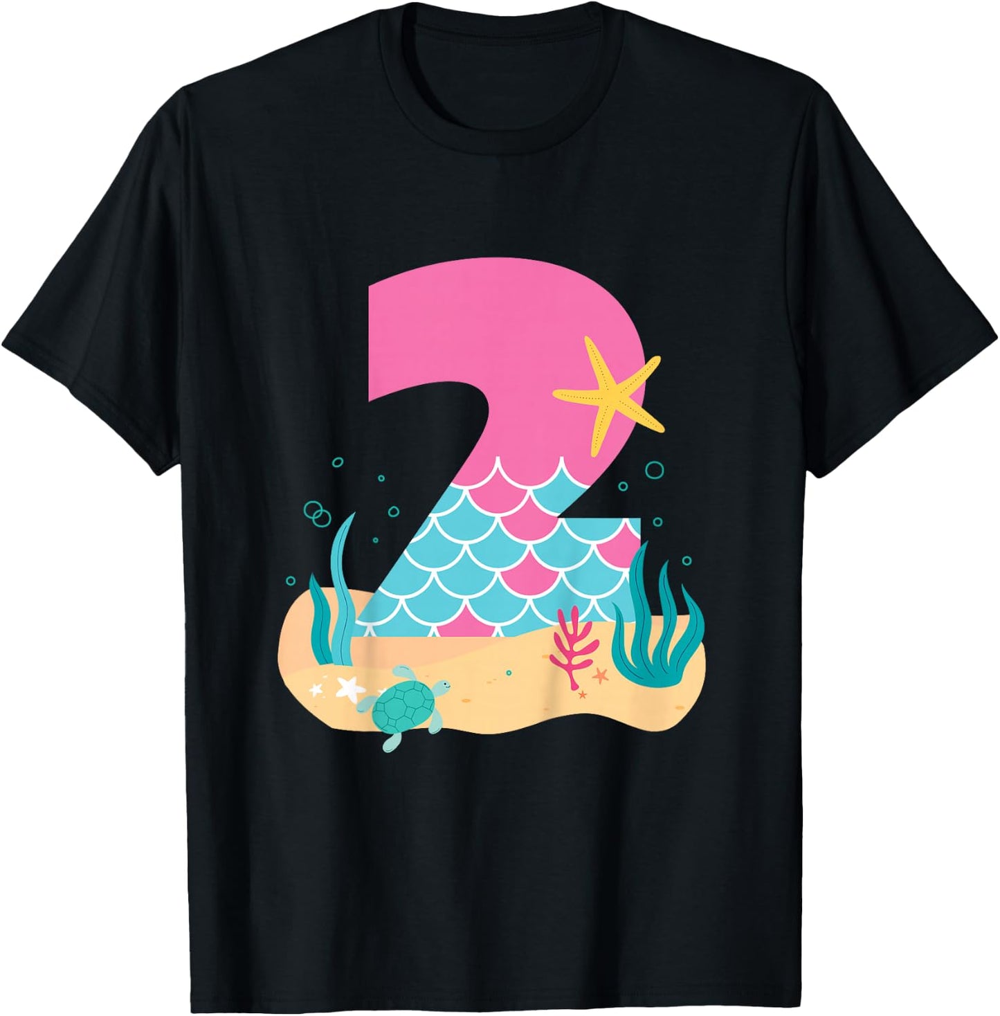 Kids Cute 2nd Birthday Outfits for Girls Mermaid 2 Year Old T-Shirt - T-Shirt | Black