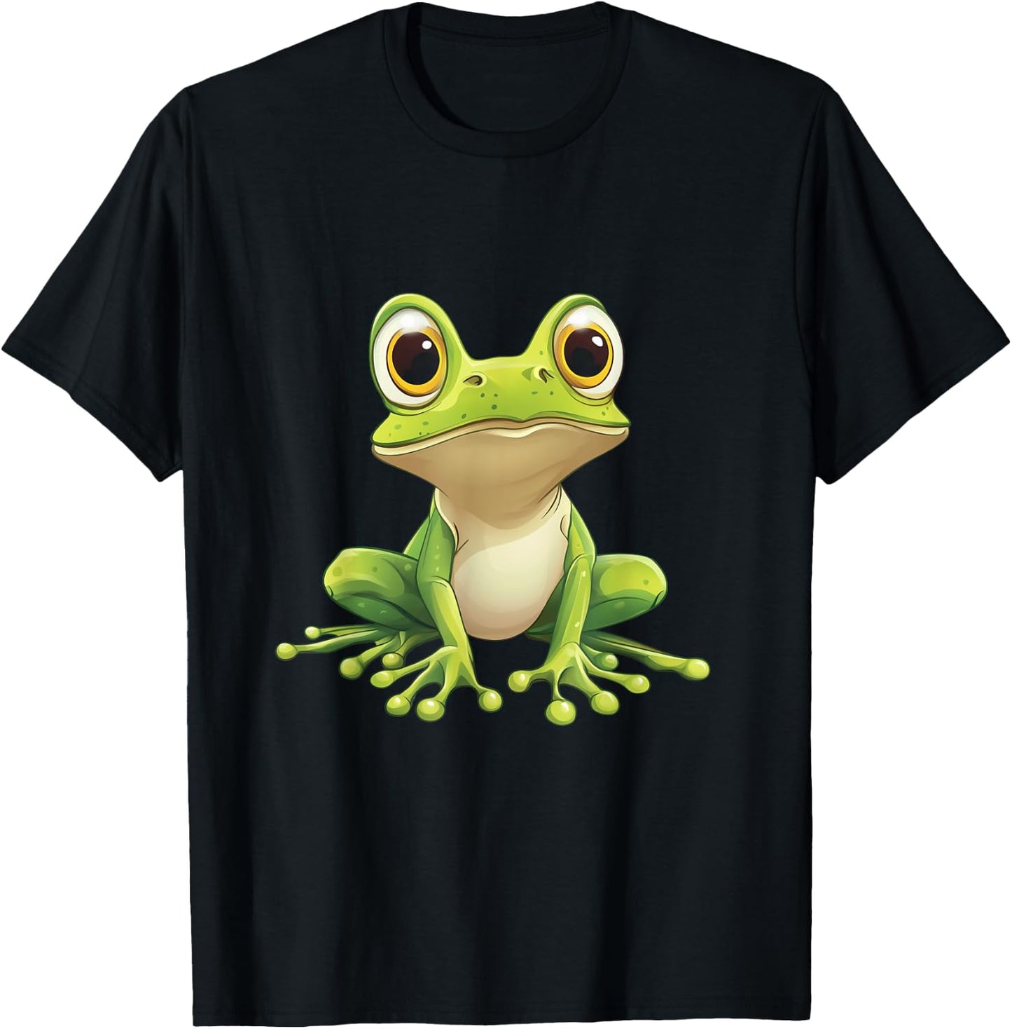 Funny Frog with Big Eyes - Frog Motif , black T-Shirt - T-Shirt | Black