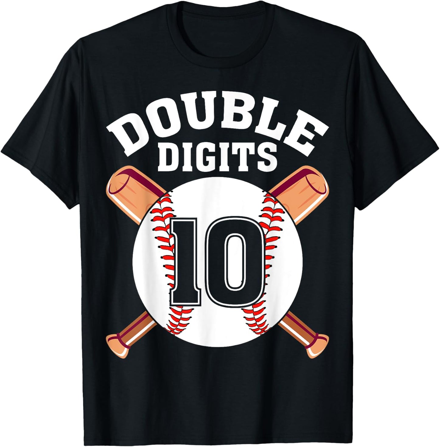 Double Digits Baseball Player 10 Years Old 10th Birthday T-Shirt - T-Shirt | Black