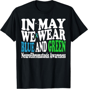 In My We Wear Blue And Green Neurofibromatosis Groovy Ribbon T-Shirt - T-Shirt | Black