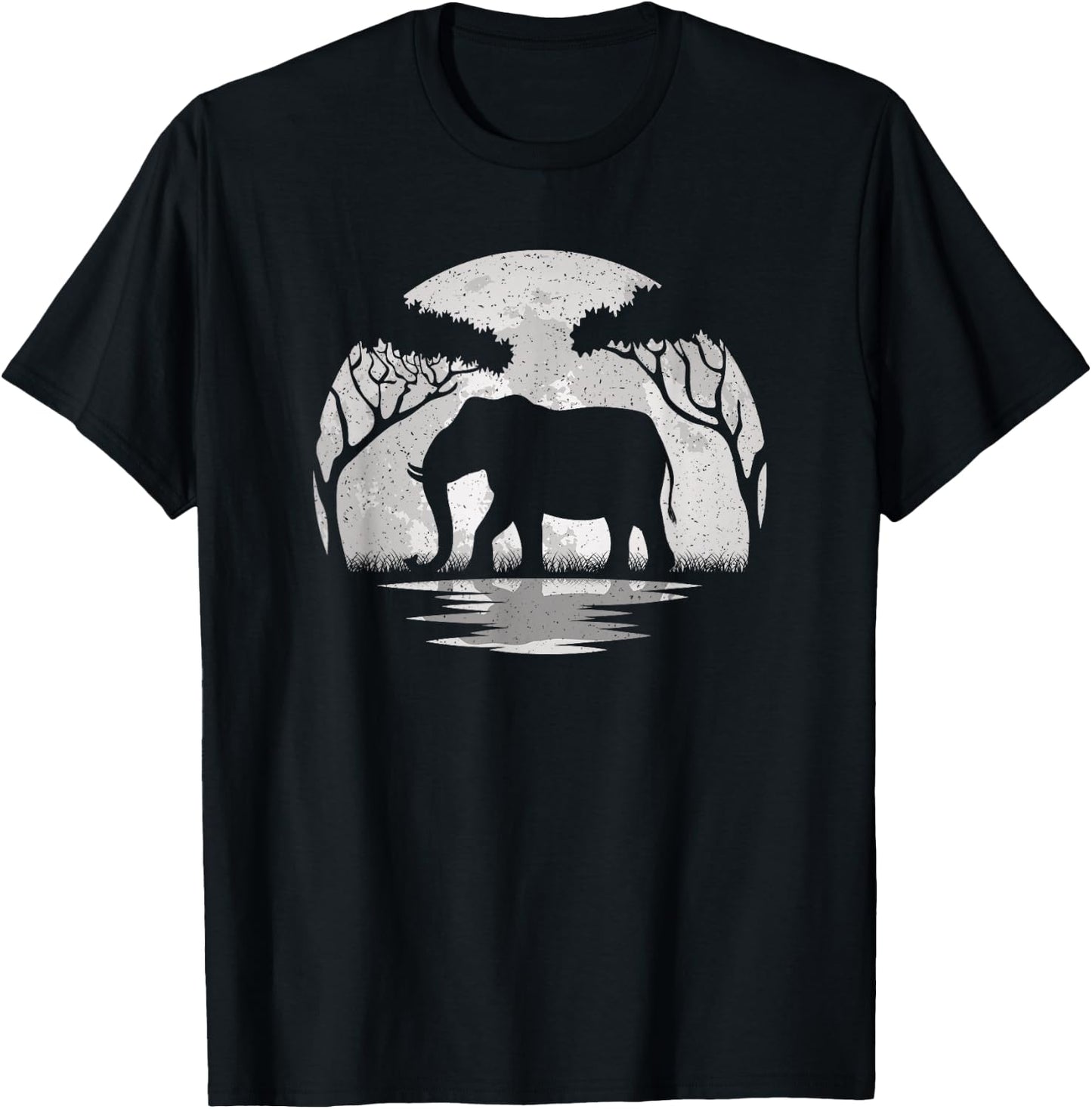 Elephant Moon Vintage Elephant Lover Wildlife Men Women T-Shirt - T-Shirt | Black