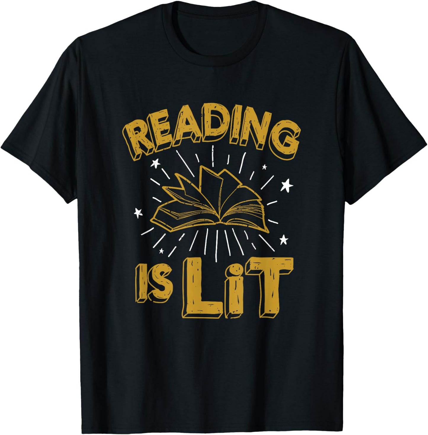 Reading is Lit - English Literacy , Gold Design T-Shirt - T-Shirt | Black