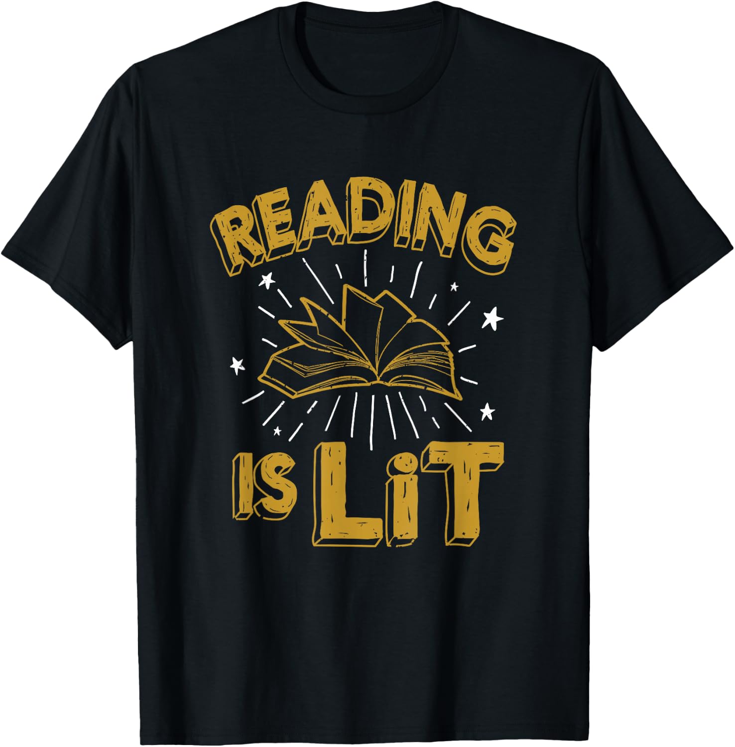 Reading is Lit - English Literacy , Gold Design T-Shirt - T-Shirt | Black