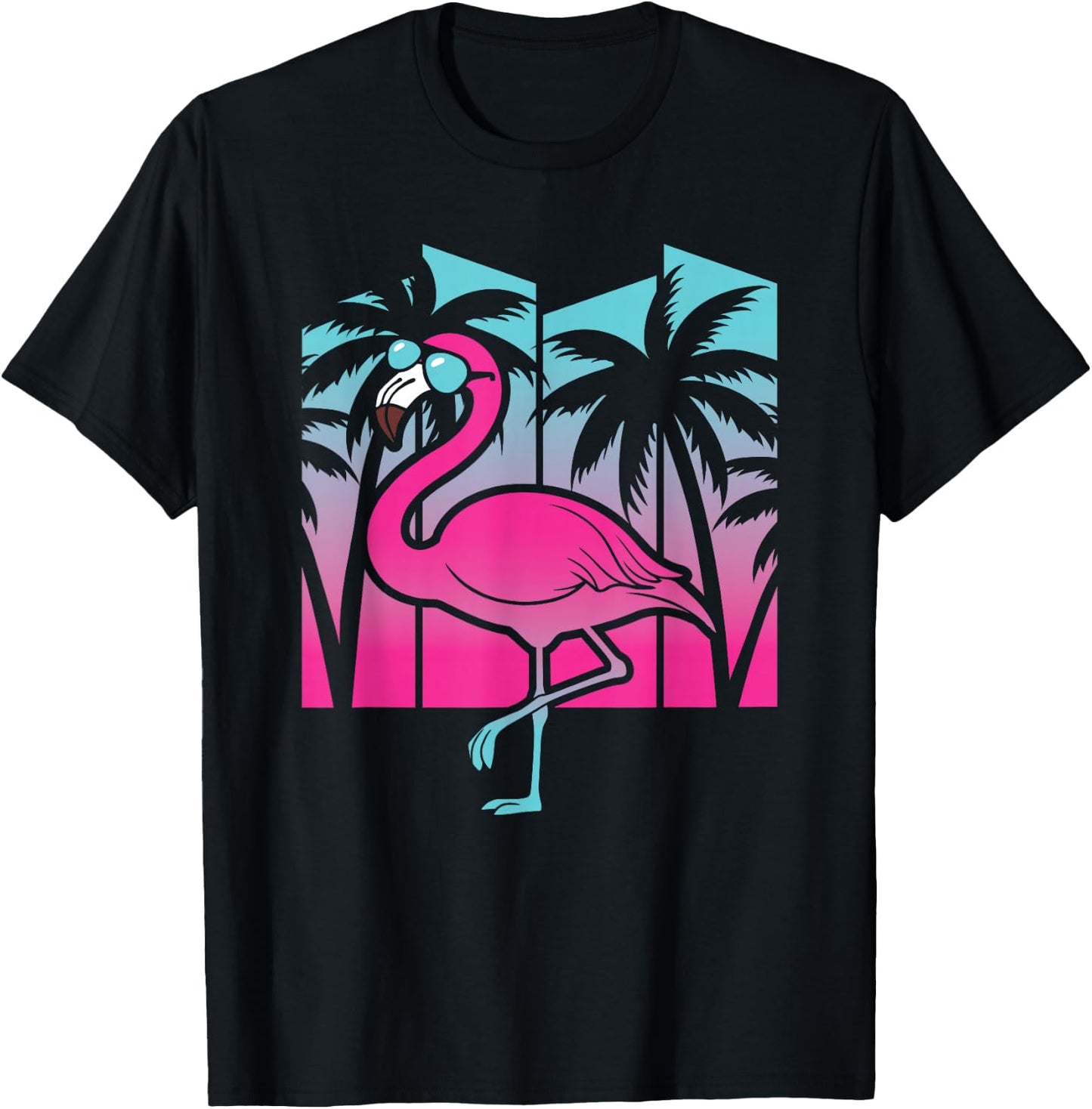 Flamingo Tropical Vaporwave Hawaiian Palm Trees Men Women T-Shirt - T-Shirt | Black