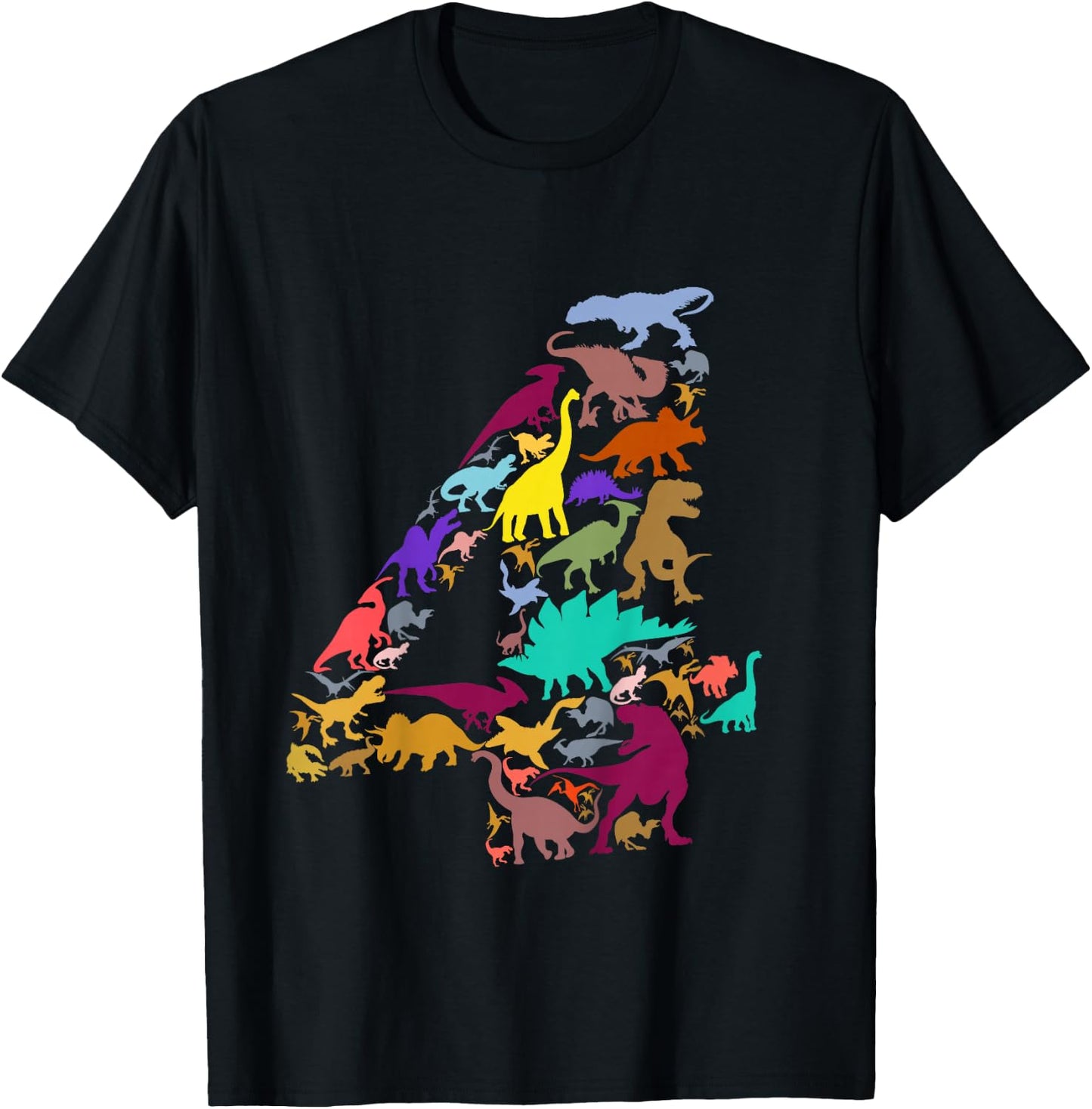 Kids Dinosaur 4th Birthday Boy 4 Years T-Rex Party Rawr I'm 4 T-Shirt - T-Shirt | Black