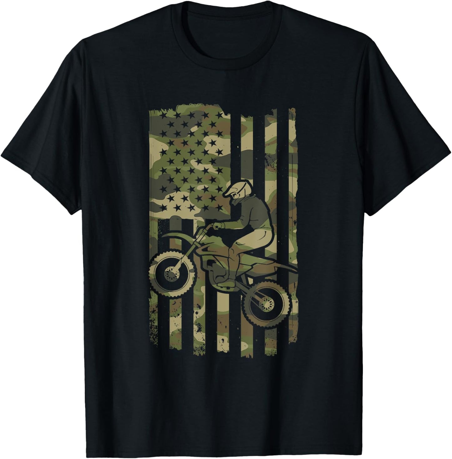 Motocross Rider Dirt Bike Supercross Biker USA Flag 4th July Kids Men T-Shirt - T-Shirt | Black