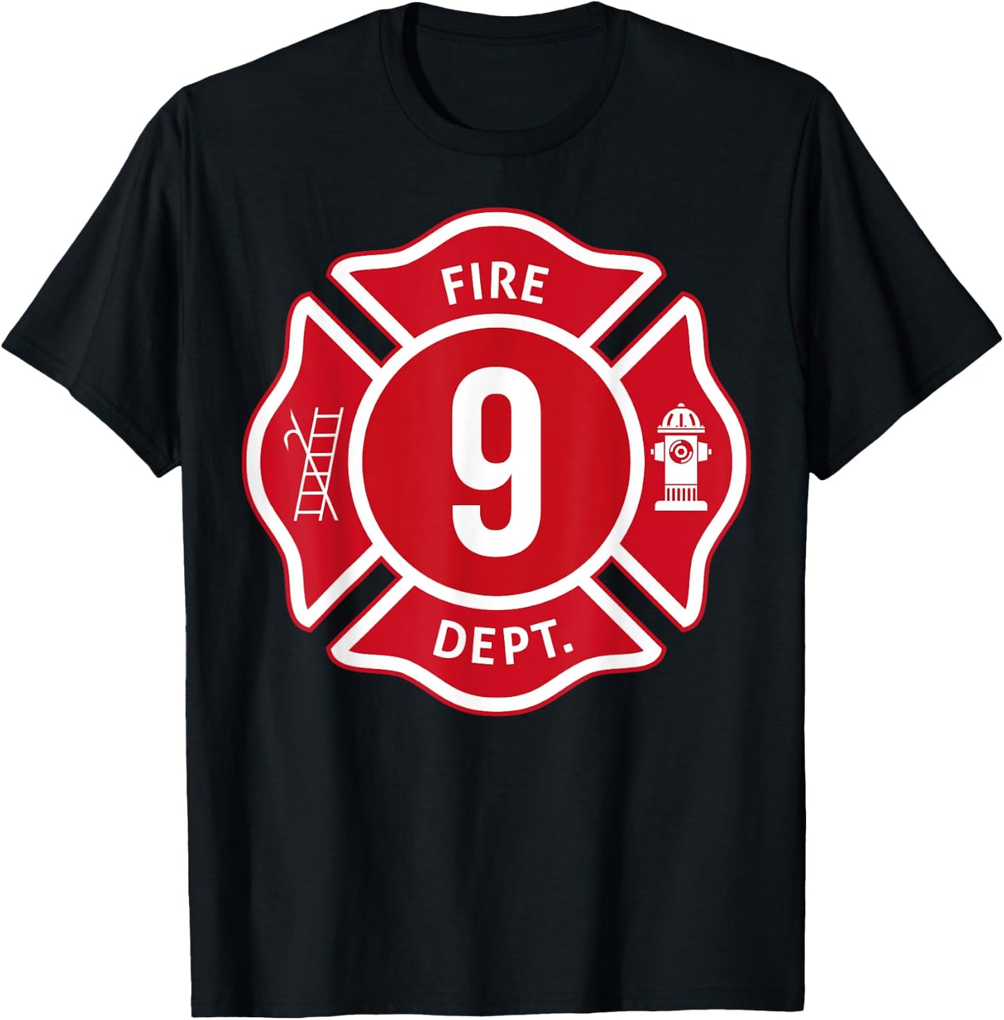 Kids Fire Truck 9th Birthday Boy Firefighter 9 Year Old T-Shirt - T-Shirt | Black