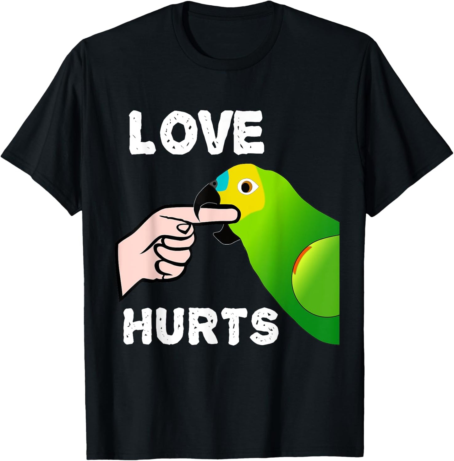 Love Hurts Blue Fronted Amazona Parrot T-Shirt - T-Shirt | Black