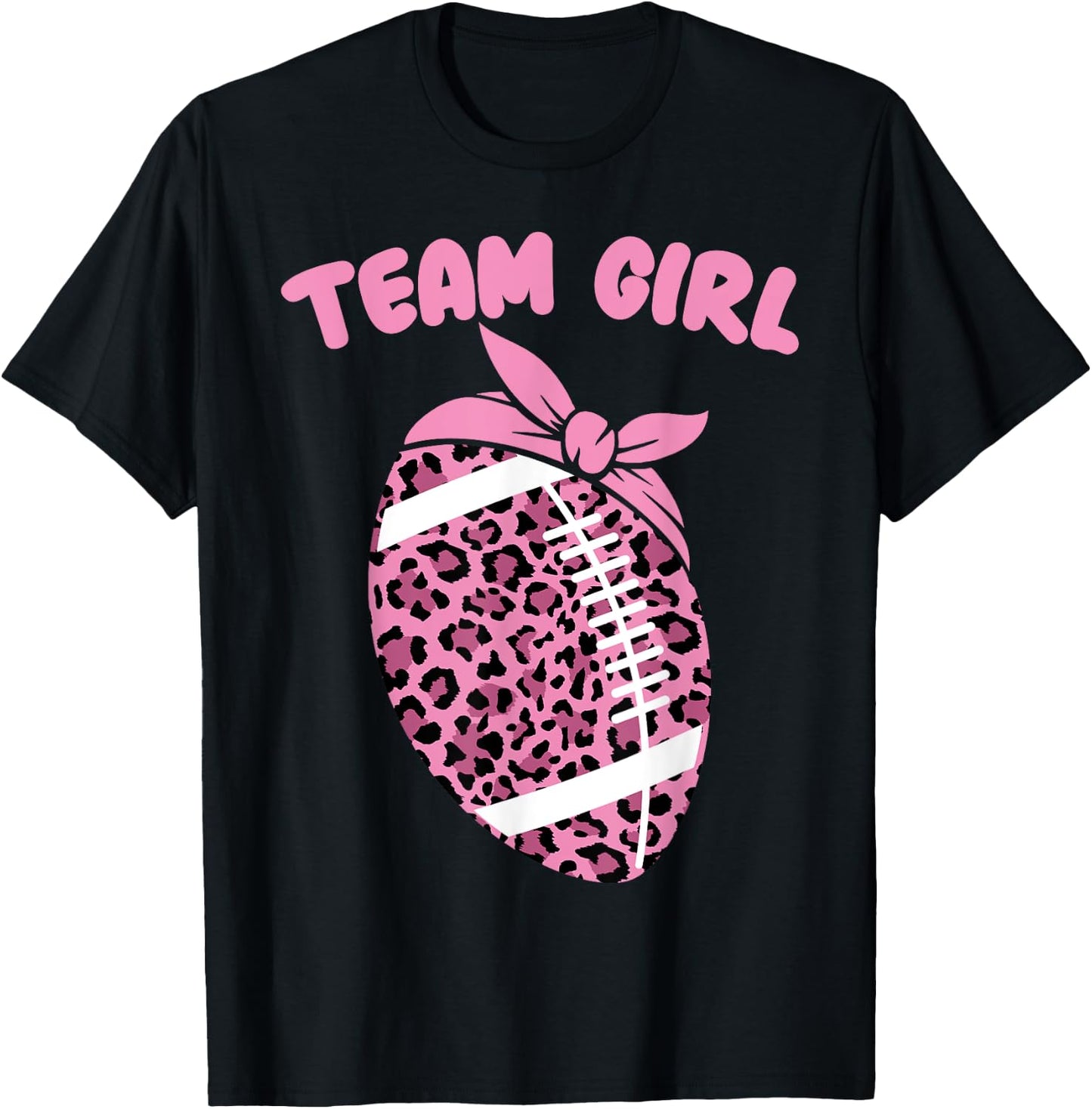 Team Girl Football Biggest Fan Cute Baby Shower 2026 Leopard T-Shirt - T-Shirt | Black