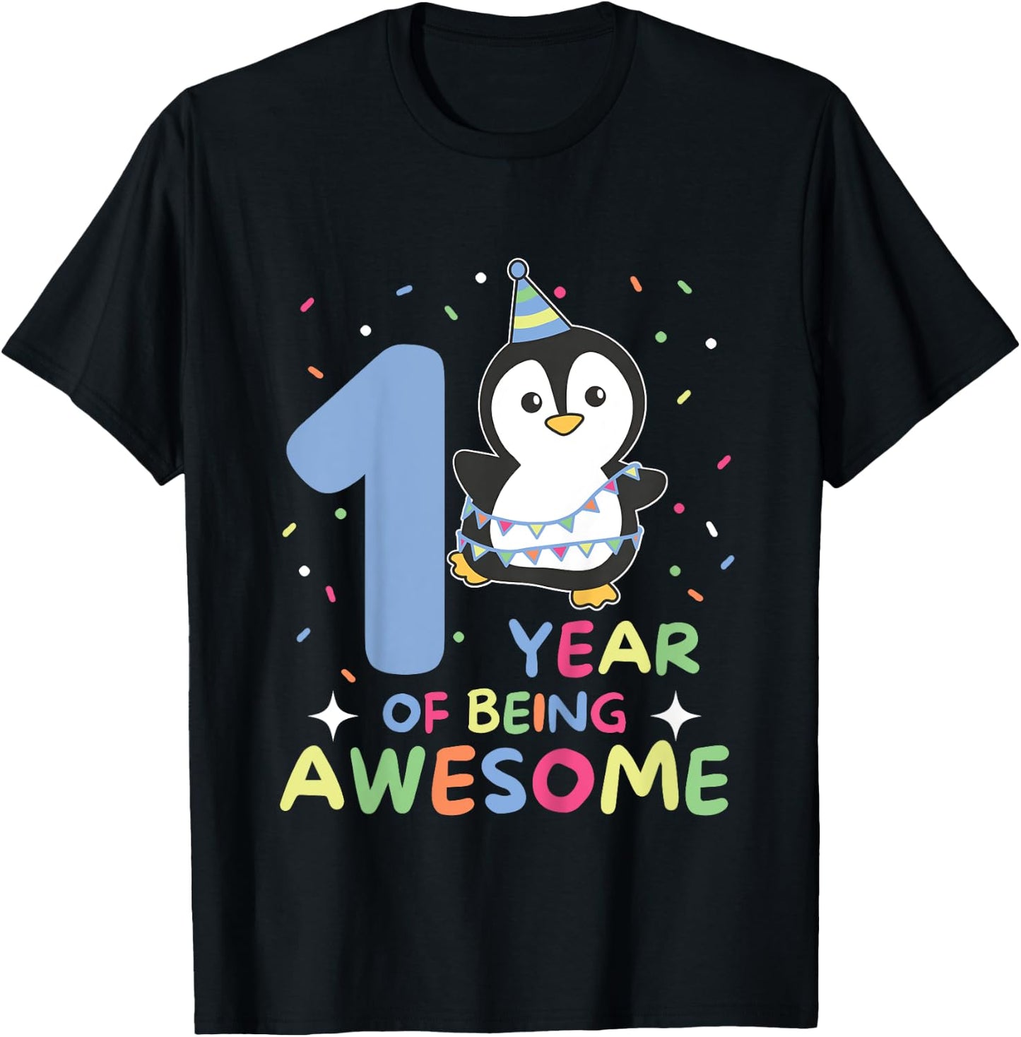Penguin For 1st Birthday For Children One Year Old Penguin T-Shirt - T-Shirt | Black