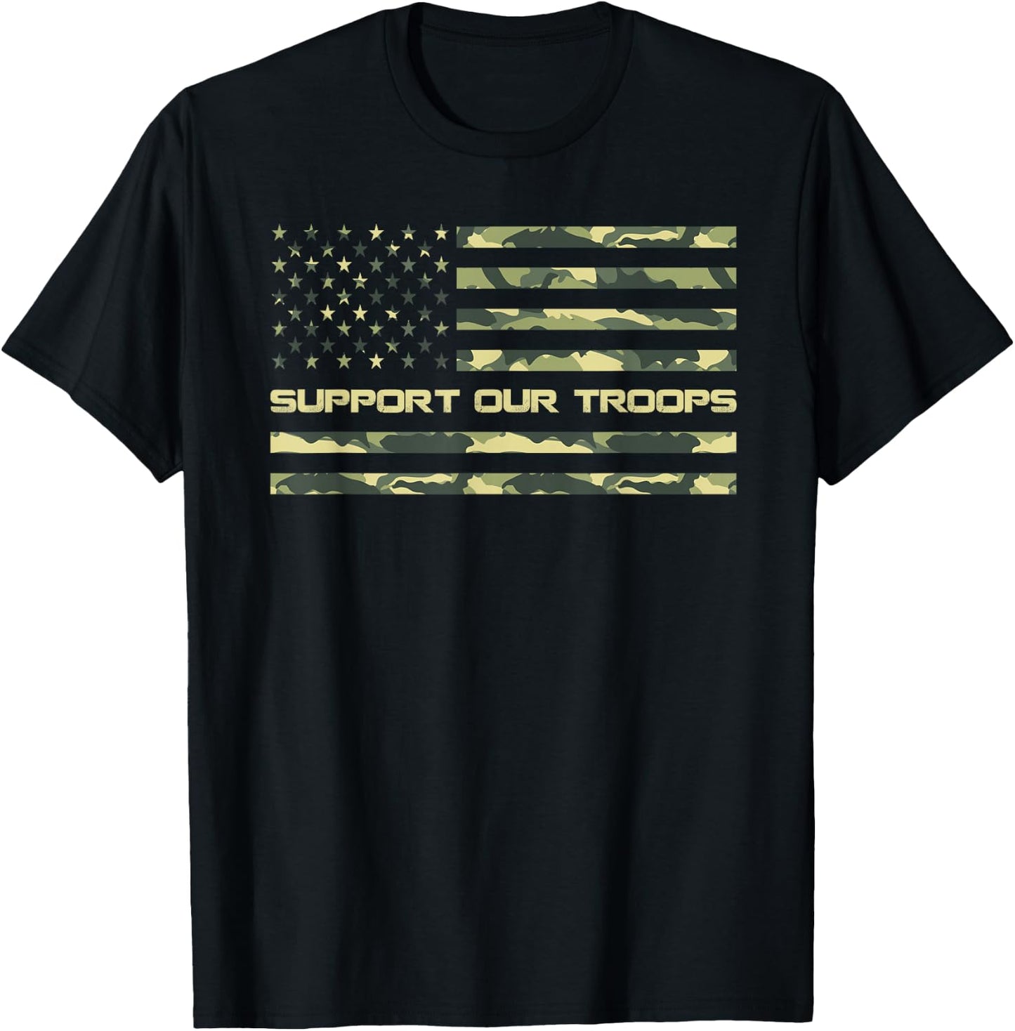 Support Our Troops Military Camo Flag T-Shirt - T-Shirt | Black