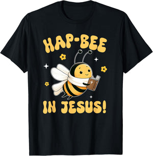 Buzzing Bee Christian HAP-BEE IN JESUS Christian Pun T-Shirt - T-Shirt | Black