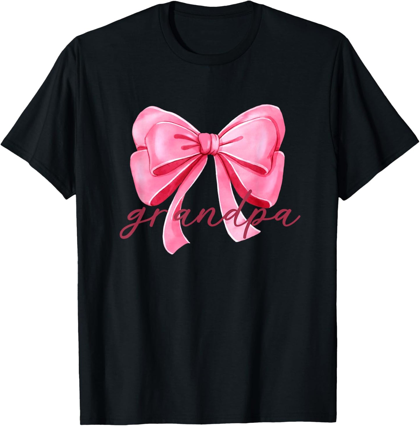 Grandpa Pink Bow Birthday Baby Shower Family Pink Ribbon T-Shirt - T-Shirt | Black