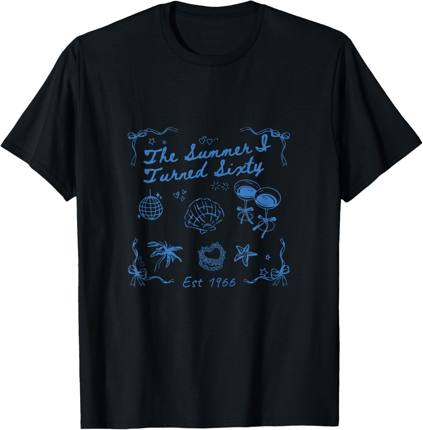 Summer I Turned Sixty 60th Birthday Seashell Coastal Beach T-Shirt - T-Shirt | Black