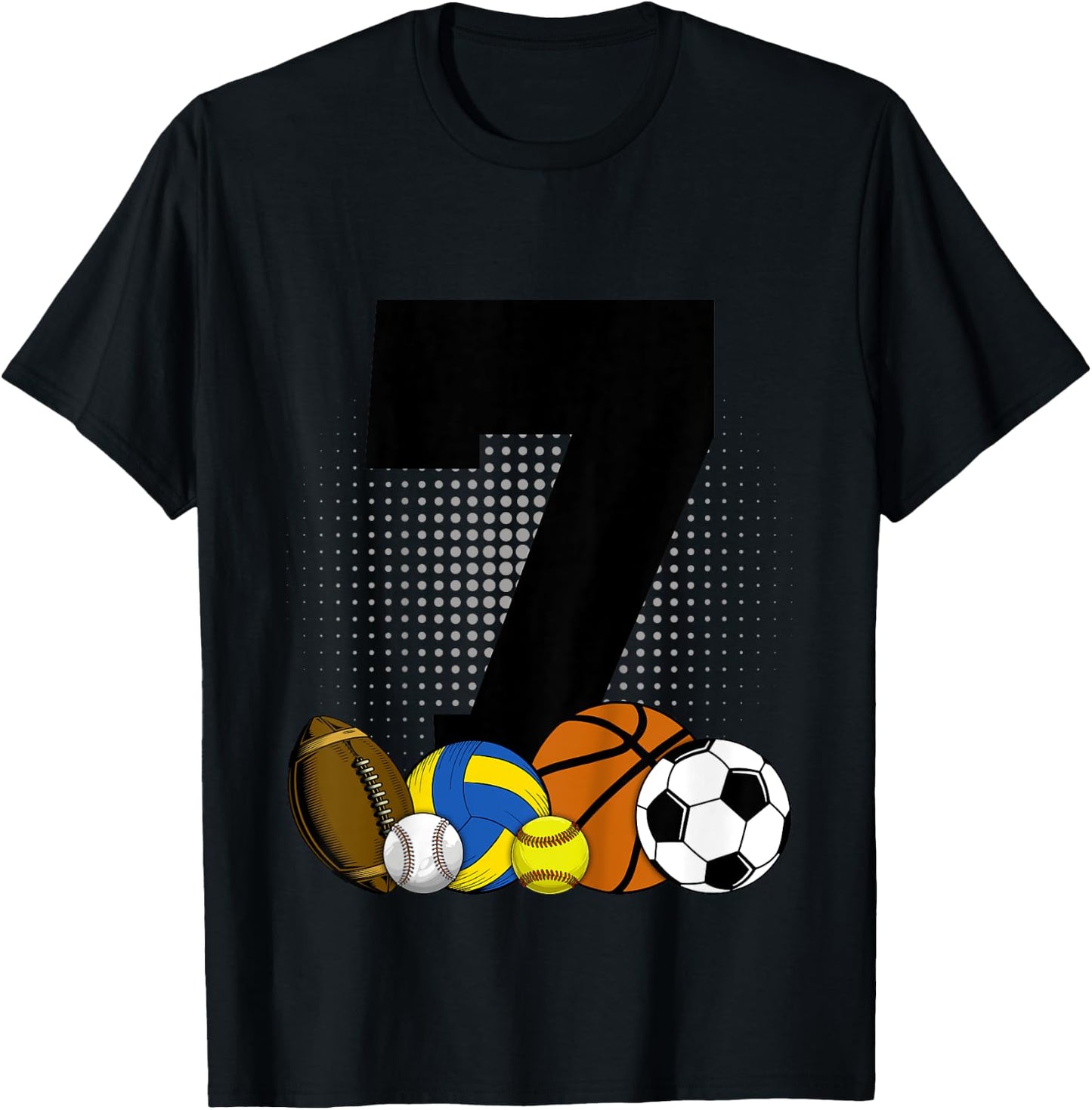 Kids 7th Birthday Sport Ball Kids Boys 7 years Old Birthday T-Shirt - T-Shirt | Black