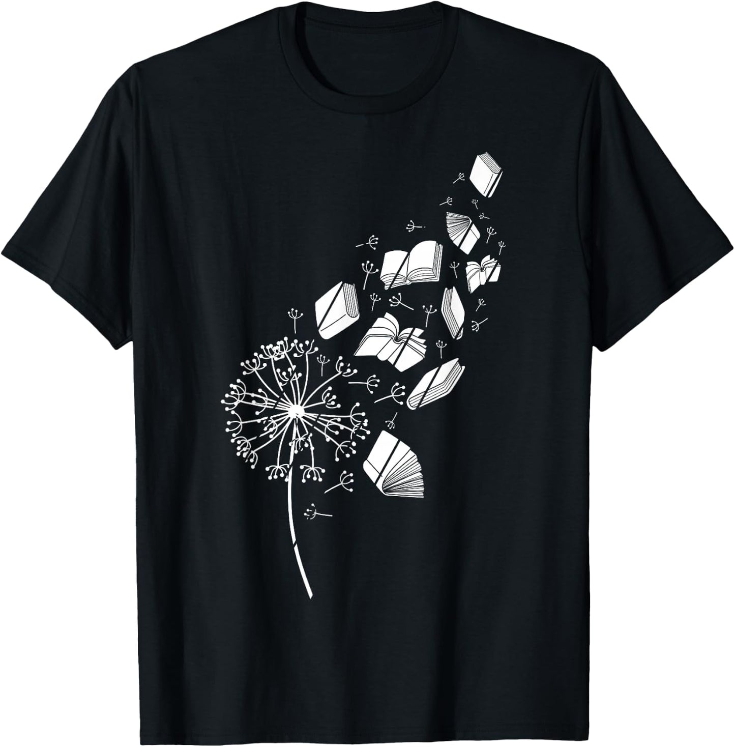 Book Flower Dandelion Books Love Reading Reading , black T-Shirt - T-Shirt | Black