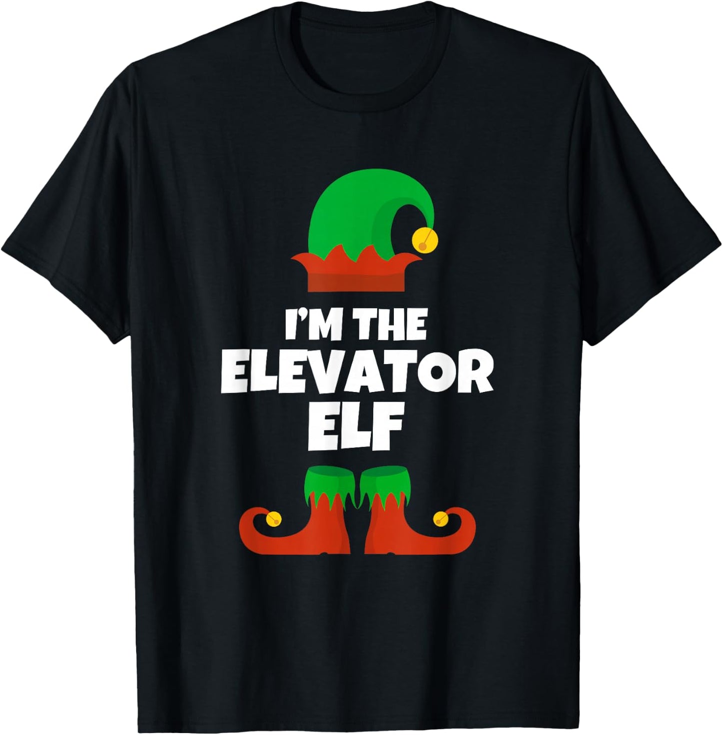 I'm The Elevator Elf Family Pajama Christmas Funny T-Shirt - T-Shirt | Black