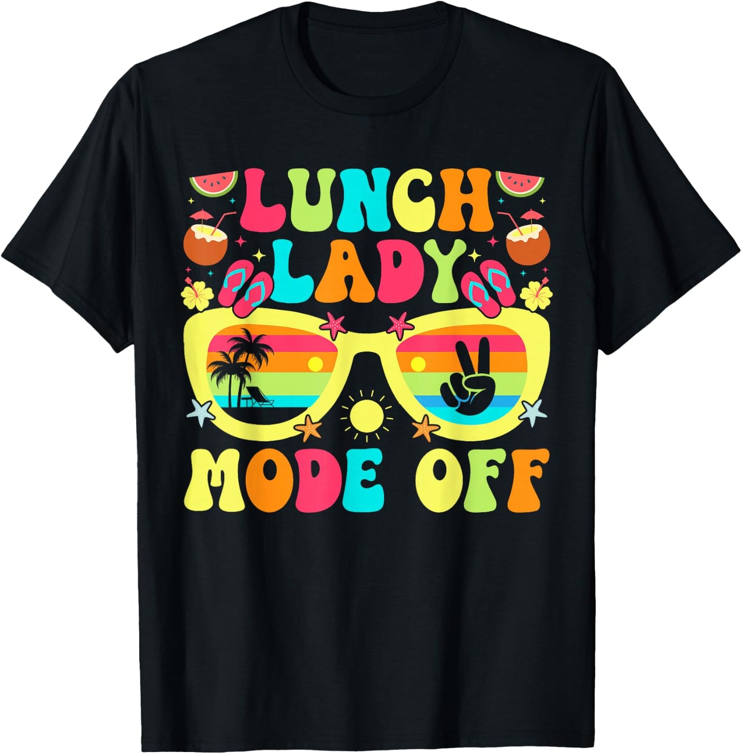 Lunch Lady Mode Off Groovy Lunch Lady Last Day of School T-Shirt - T-Shirt | Black