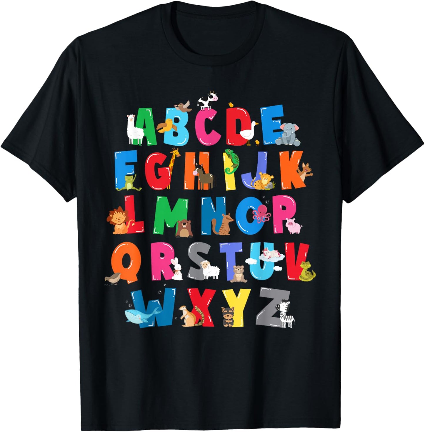 Funny Zoo Animal Alphabet ABCs Learning for Boys and Girls T-Shirt - T-Shirt | Black