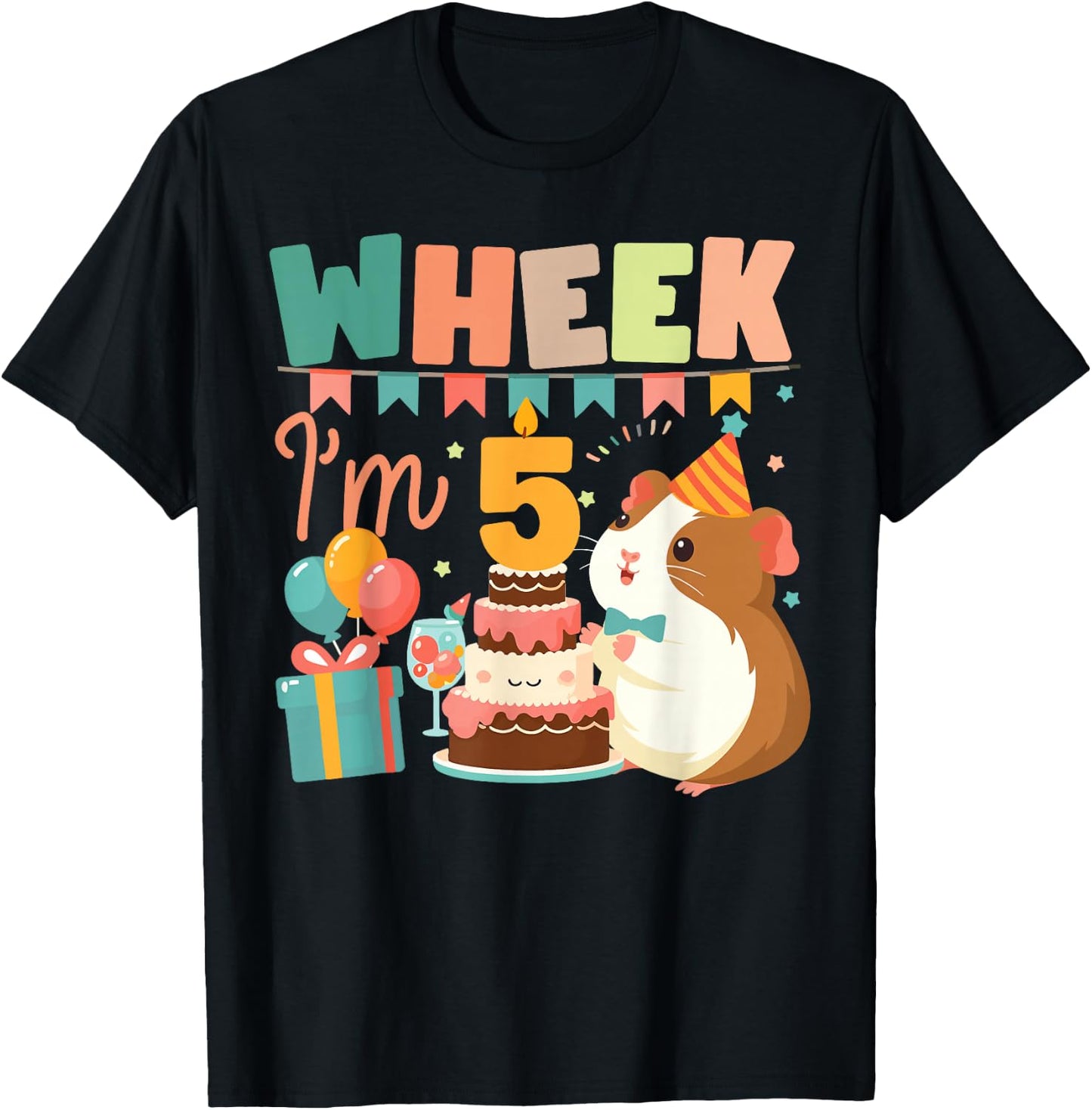 Guinea Pig 5th Birthday Wheek I'm 5 T-Shirt - T-Shirt | Black