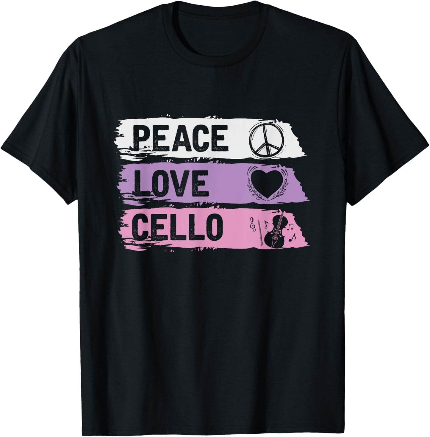 Hippie Cello Player Gift Peace Love Cello T-Shirt - T-Shirt | Black