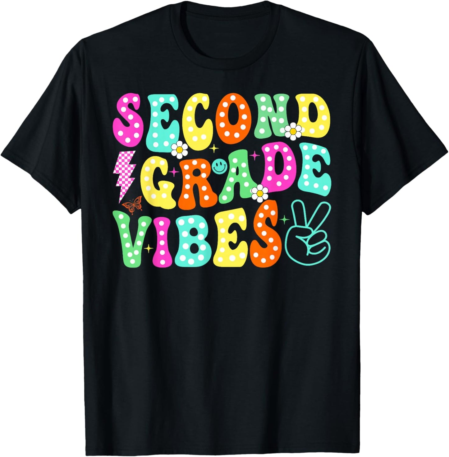 Second 2nd Grade Vibes Back To School Groovy Teacher Student T-Shirt - T-Shirt | Black
