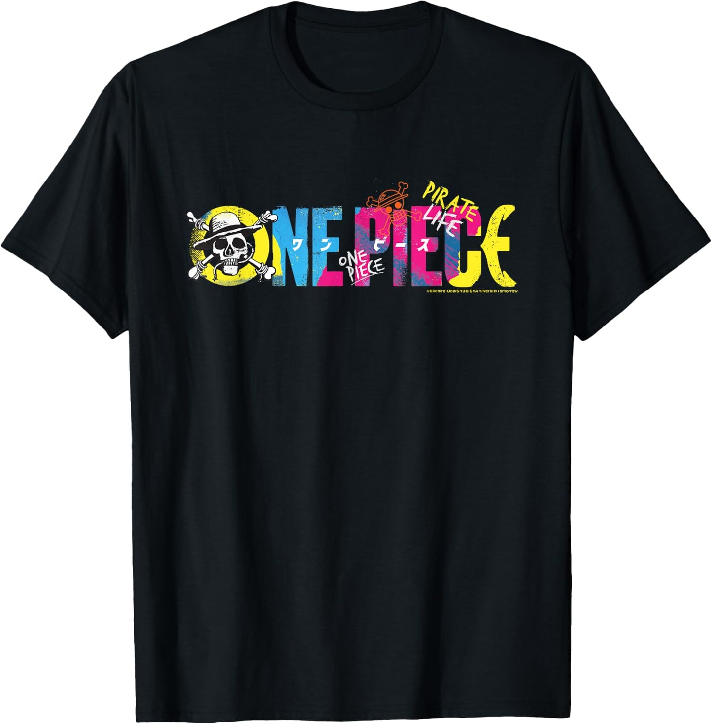 One Piece Anime Pirate Life Straw Hat Logo Pirates , Black, S T-Shirt - T-Shirt | Black