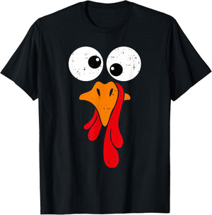 Funny Silly Turkey Face Happy Turkey Day Thanksgiving T-Shirt - T-Shirt | Black