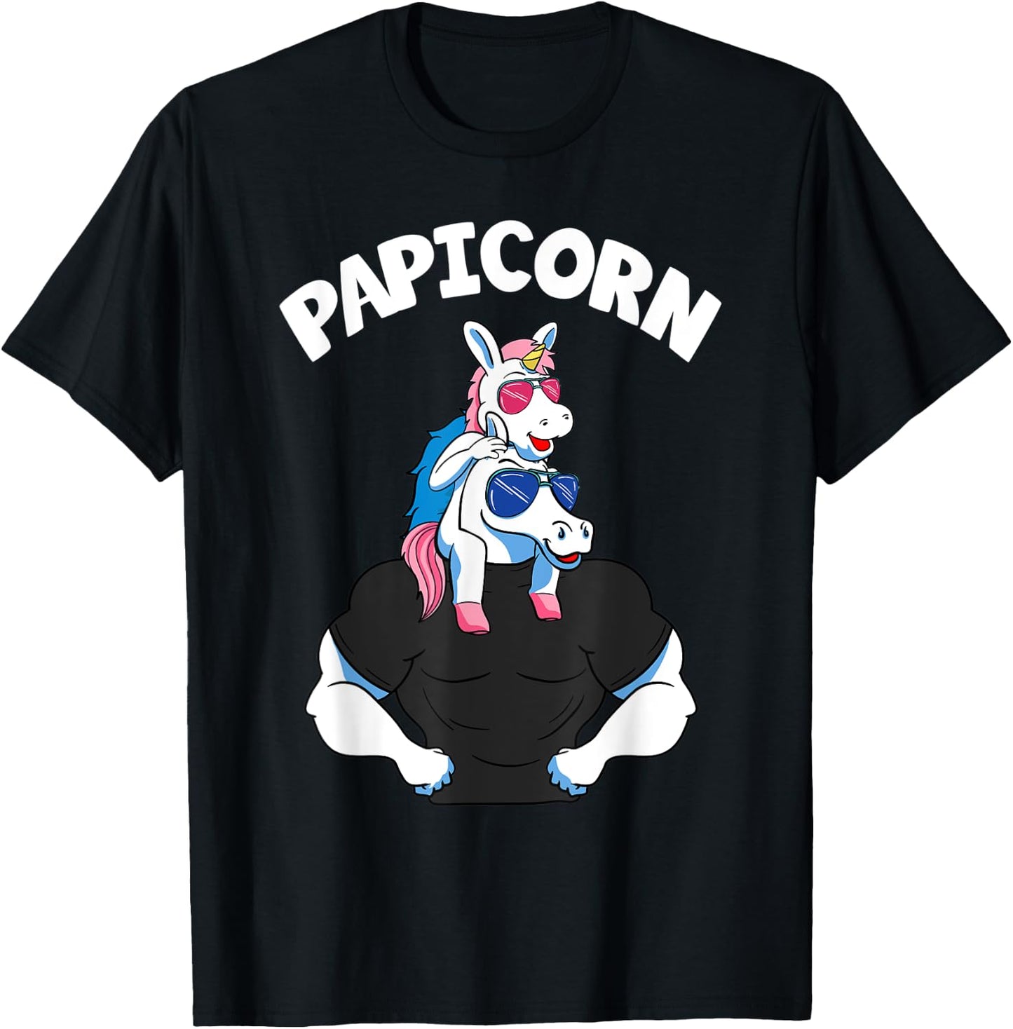 Papicorn 1 Kid Papi Pink Unicorn Hispanic Father Daughter T-Shirt - T-Shirt | Black