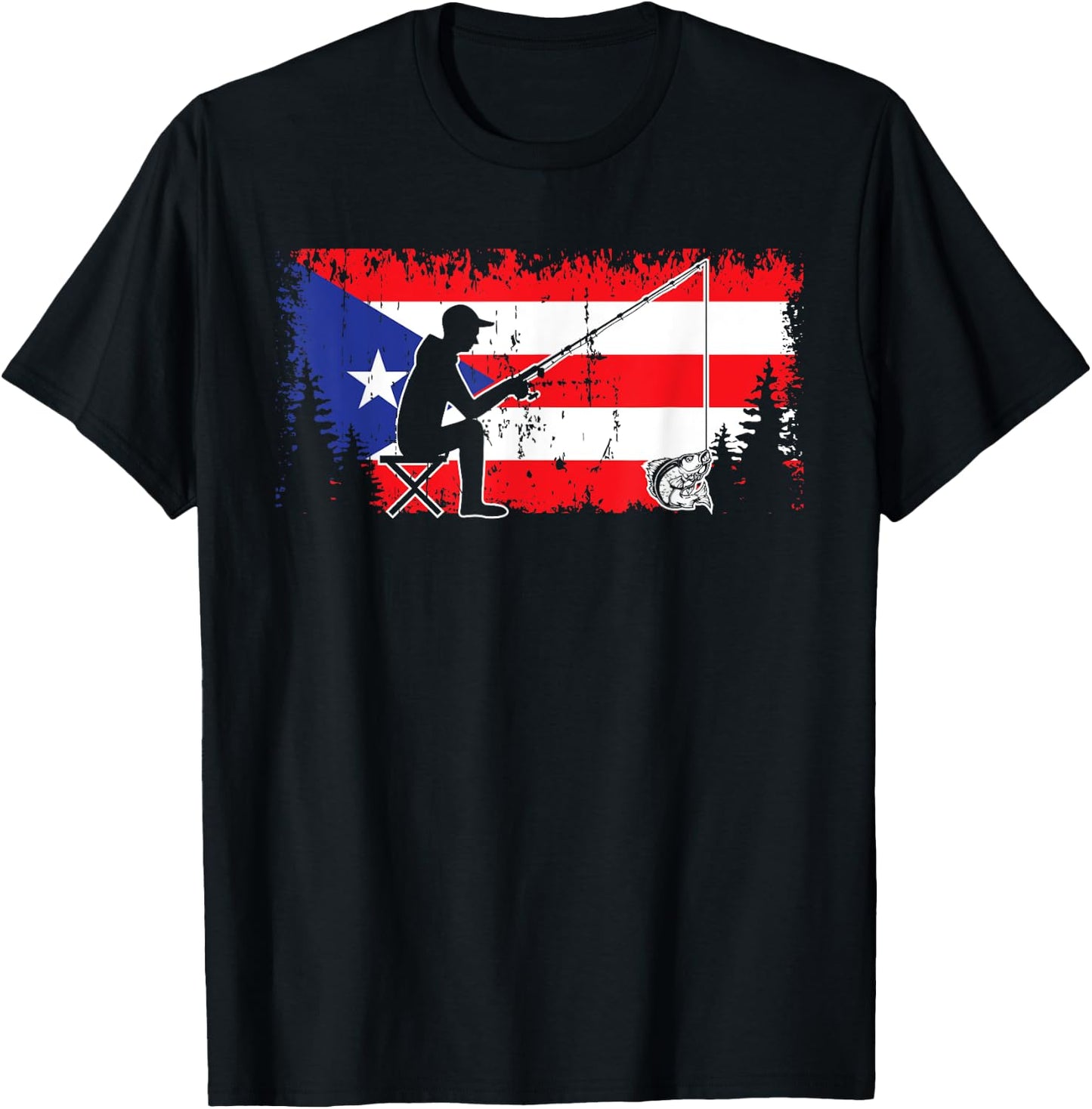 Puerto Rico Flag Cool Dad Fishing Design Fisherman Father T-Shirt - T-Shirt | Black