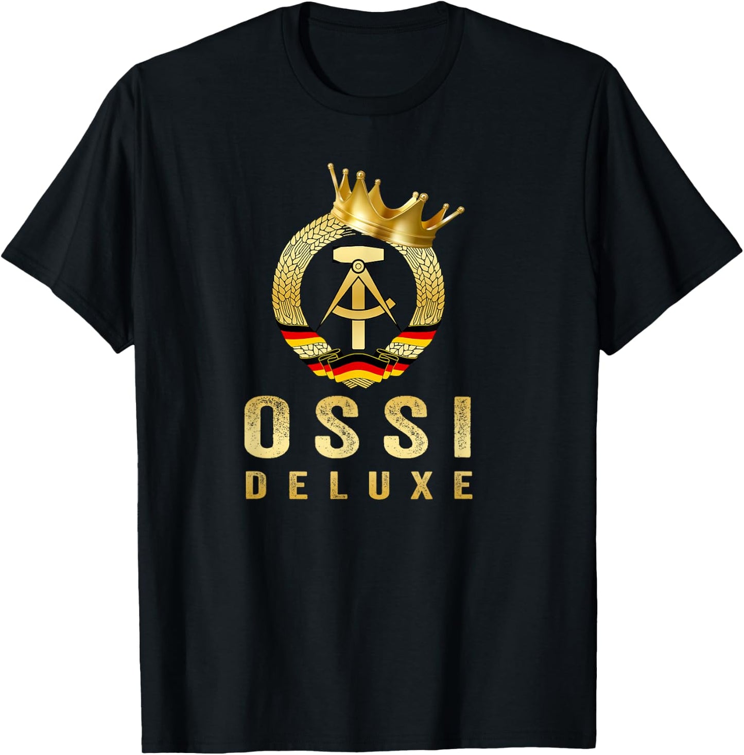 Ossi Delxue – Golden GDR Crest with Crown – East Germany , black T-Shirt - T-Shirt | Black