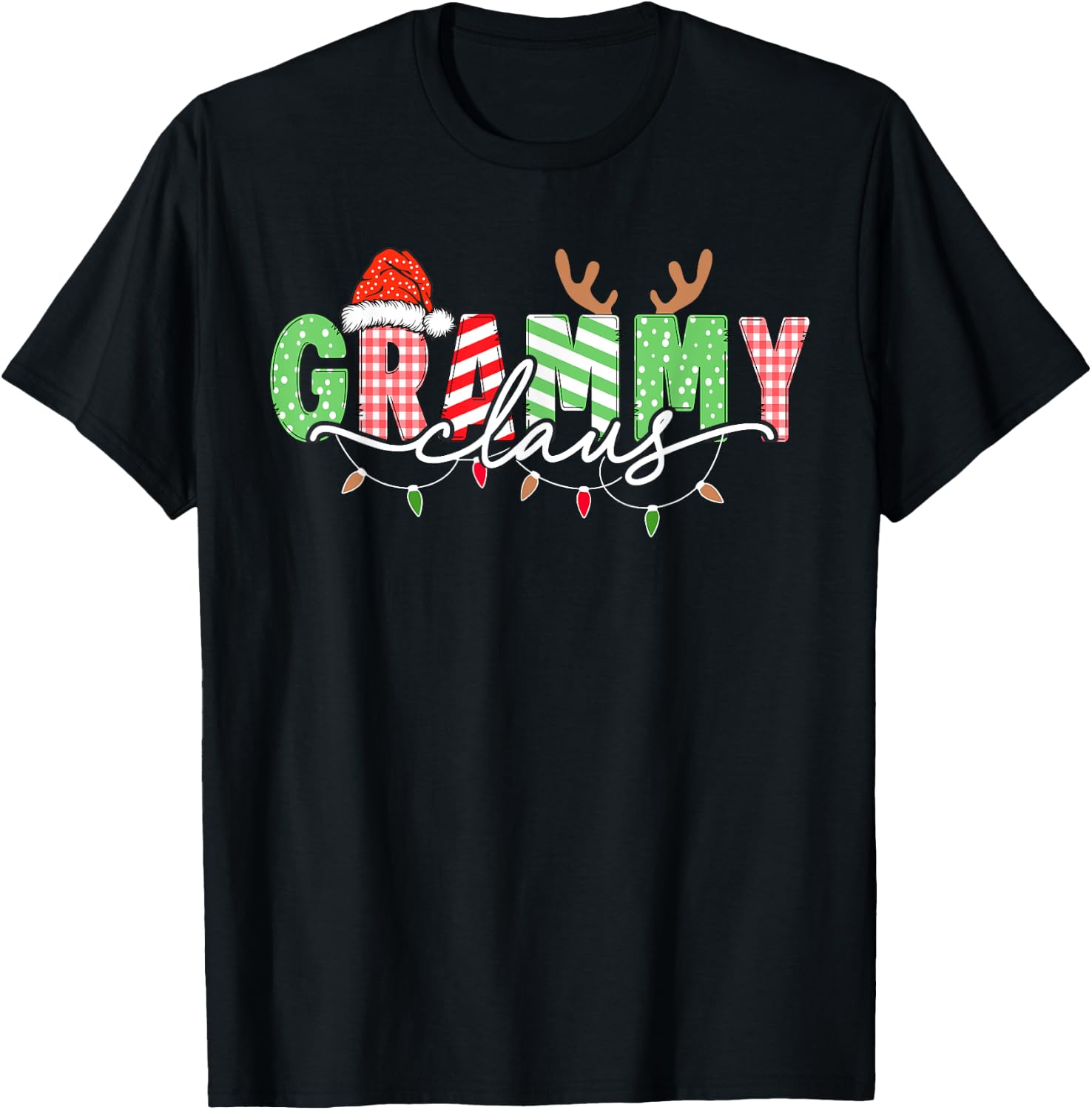 Grammy Claus Xmas Christmas Lights Pajama Family Matching T-Shirt - T-Shirt | Black