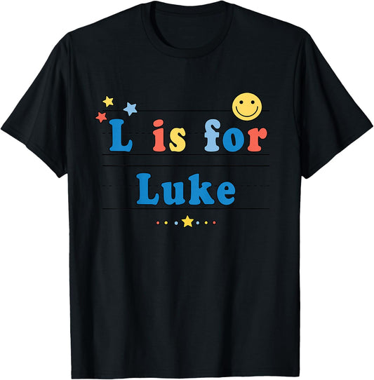 Kids Luke Name Shirt Alphabet L is for Luke T-Shirt - T-Shirt | Black