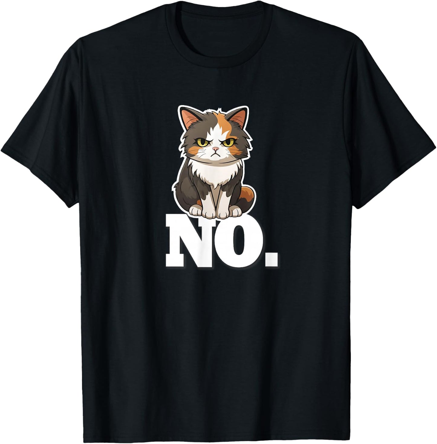Kids Girls Kawaii Grumpy NO Calico Cat Lover T-Shirt - T-Shirt | Black