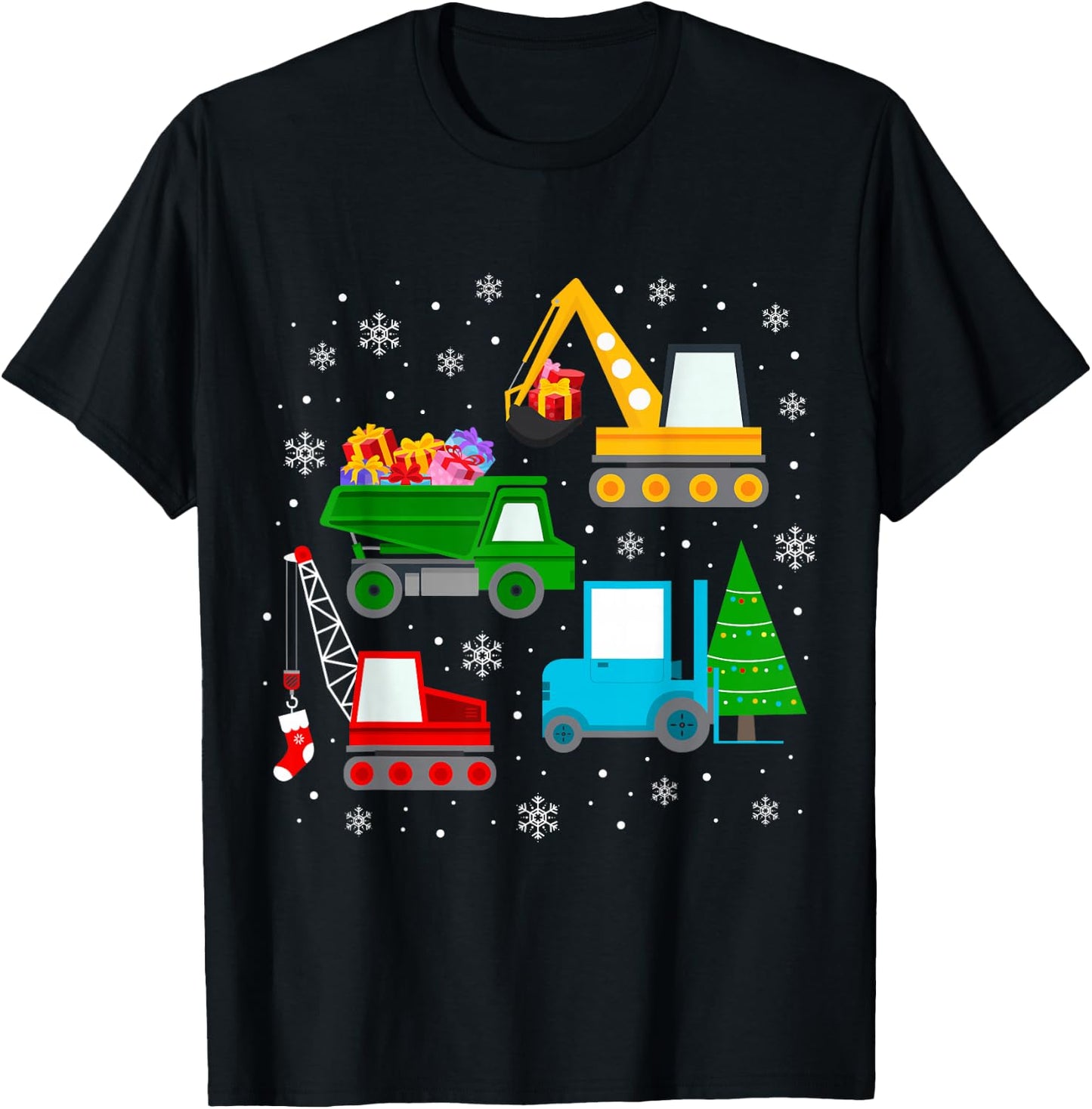 Boys Christmas Shirt Kids Toddler Construction Vehicles Xmas T-Shirt - T-Shirt | Black