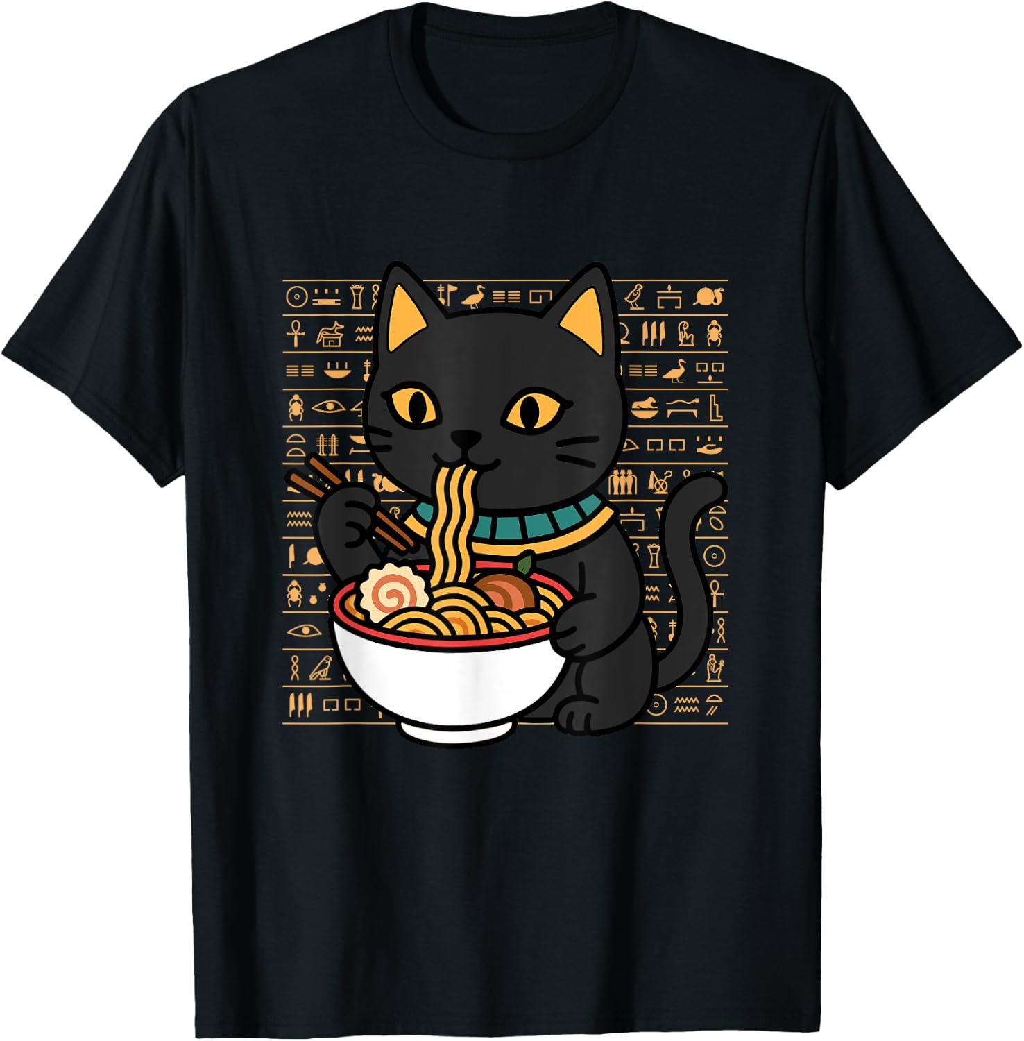 Bast Cat Ramen Egypt Egyptian Mythology Goddess Bastet T-Shirt - T-Shirt | Black