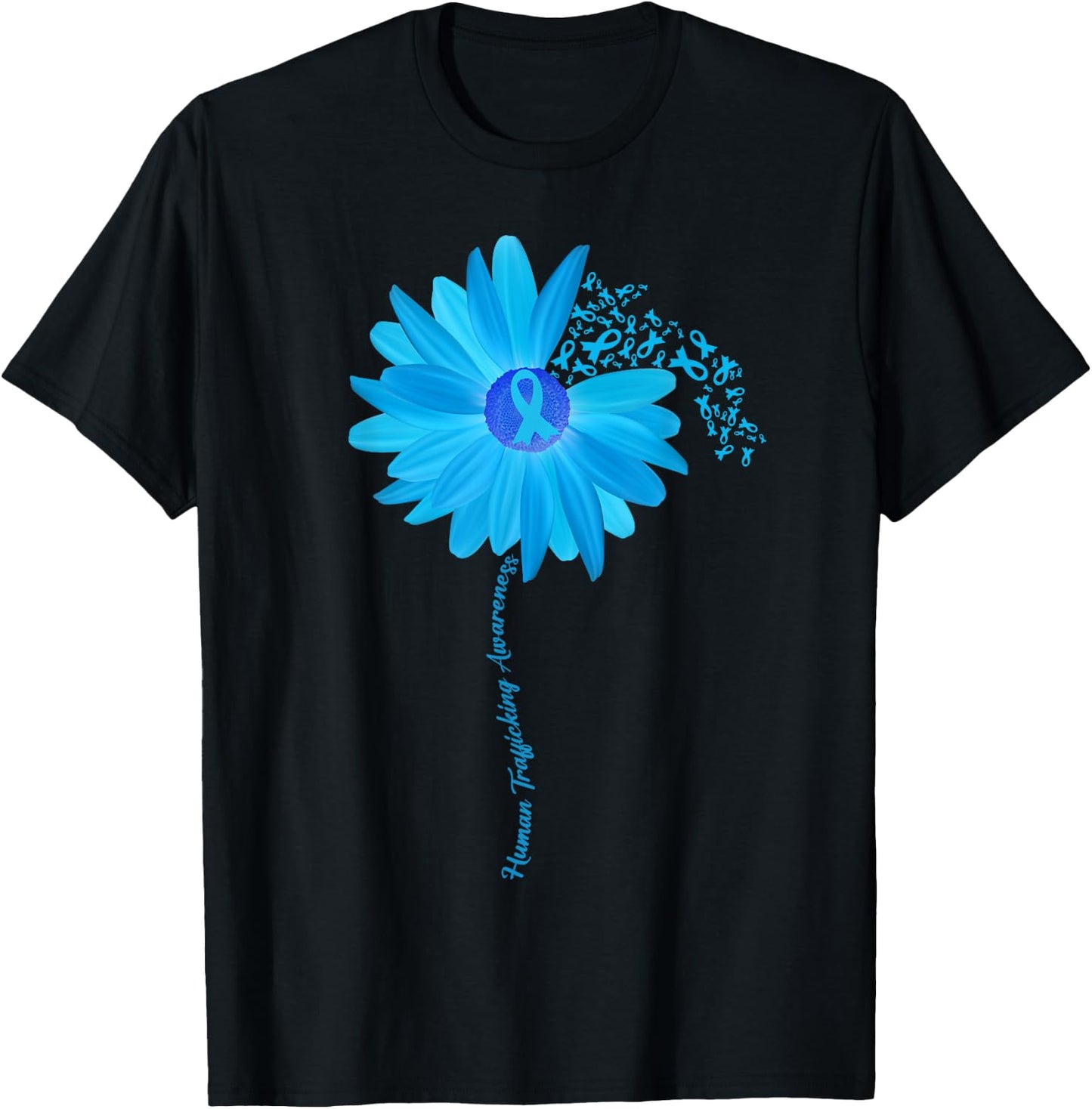 Sunflower Human Trafficking Awareness blue Ribbon T-Shirt - T-Shirt | Black