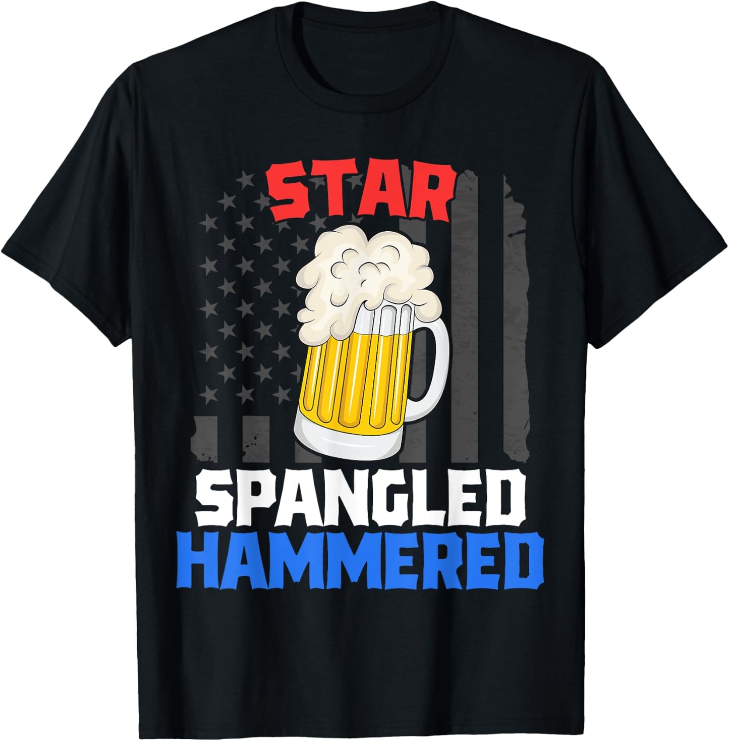 Patriotic Beer Drinking Star Spangled Hammered 4th of July T-Shirt - T-Shirt | Black