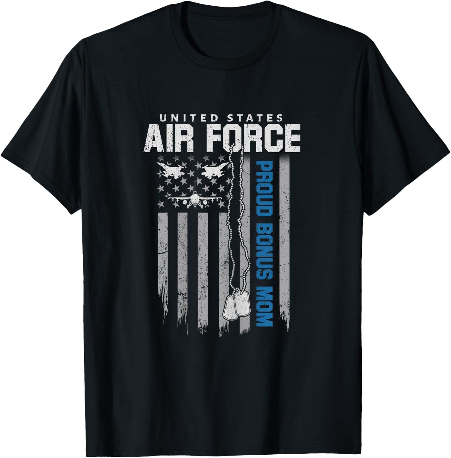 US Air Force Proud Bonus Mom Flag American Family Matching T-Shirt - T-Shirt | Black