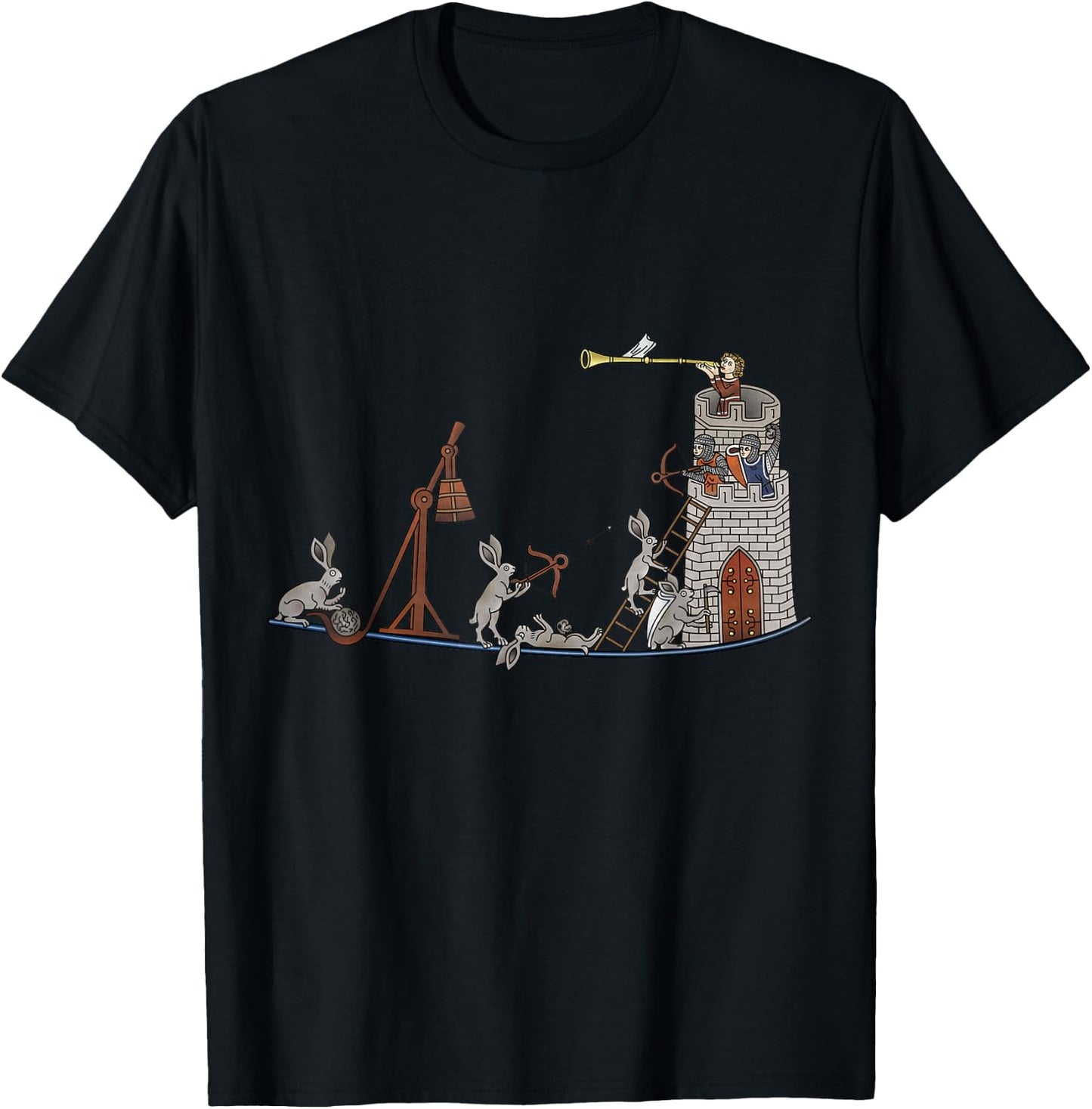 Marginalia Medieval Rabbits Siege Castle - MargiKnights T-Shirt - T-Shirt | Black