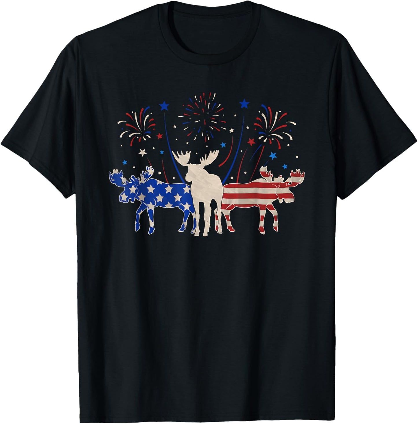 Three Moose 4th of July Patriotic American Flag T-Shirt - T-Shirt | Black