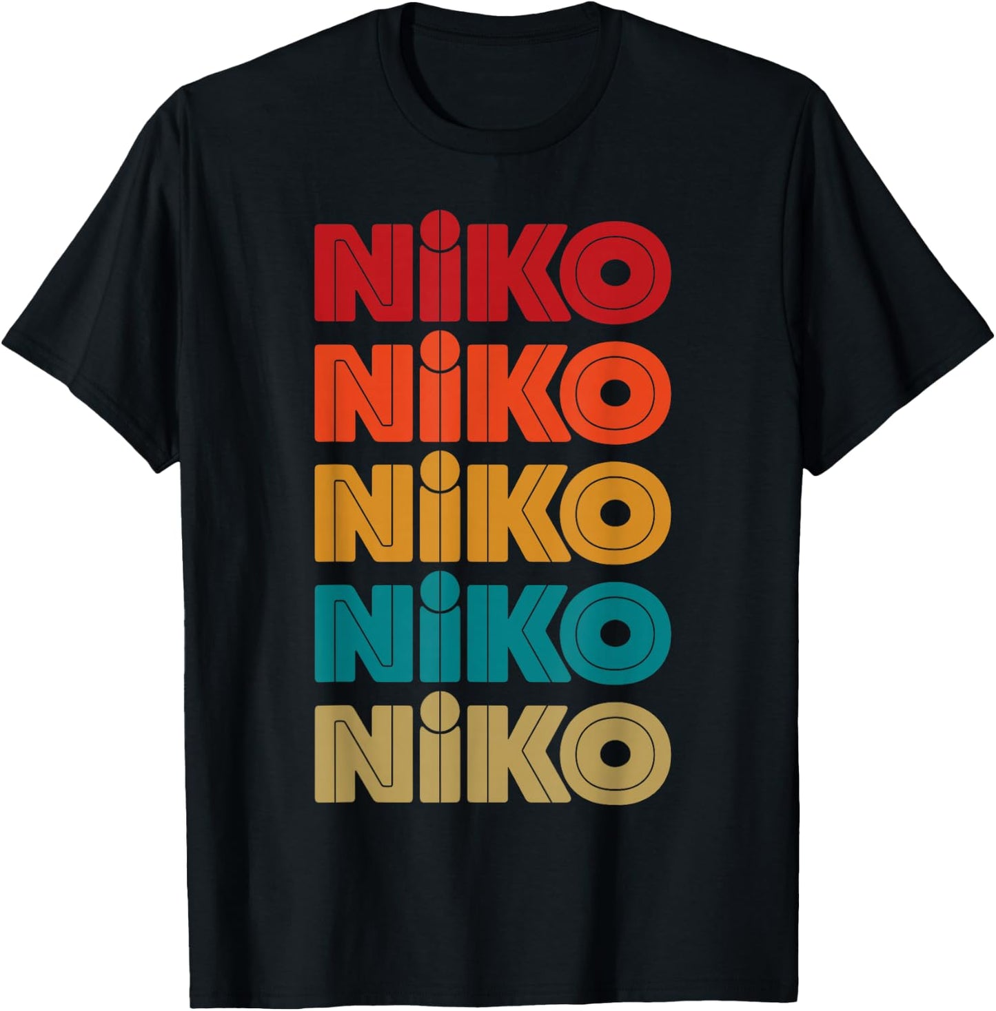 Niko Name, Retro Given Name Colorful Inline Font T-Shirt - T-Shirt | Black