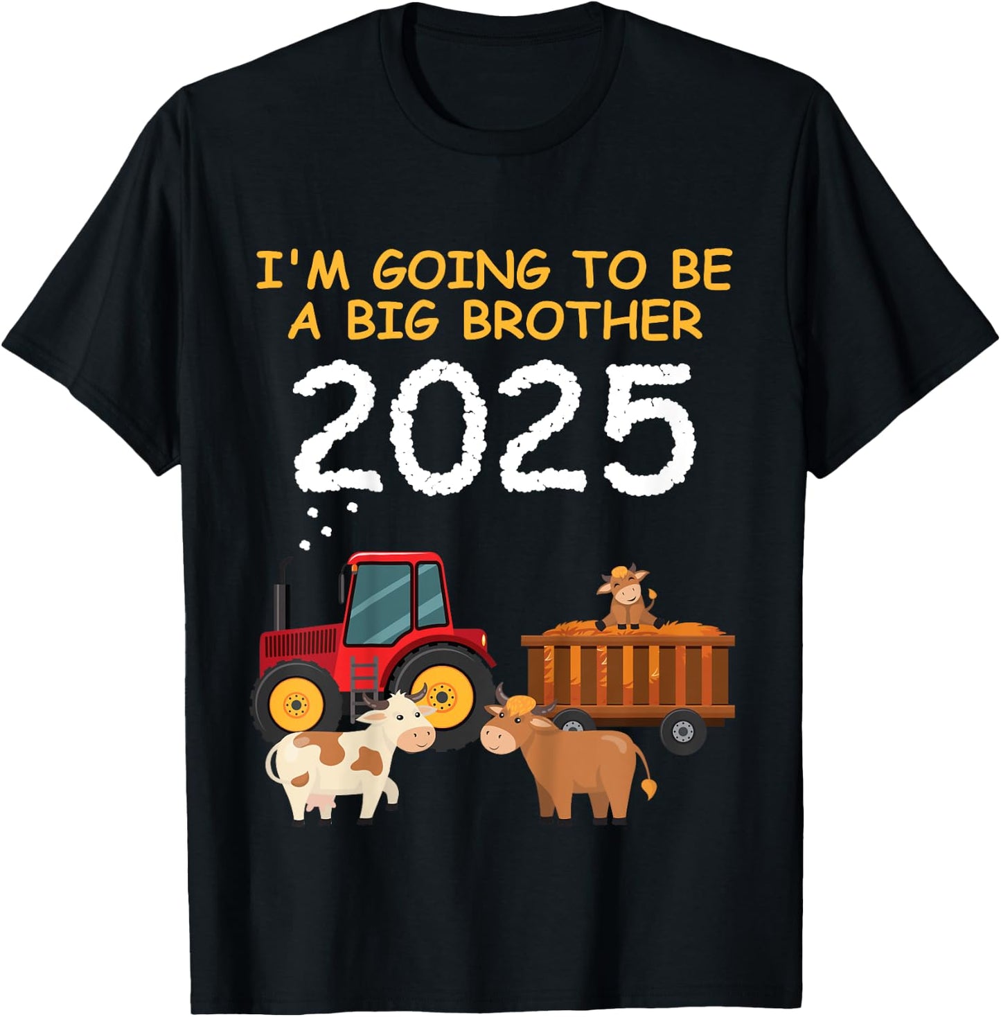 Kids Tractor with cow I'm going to be a big brother 2025 T-Shirt - T-Shirt | Black