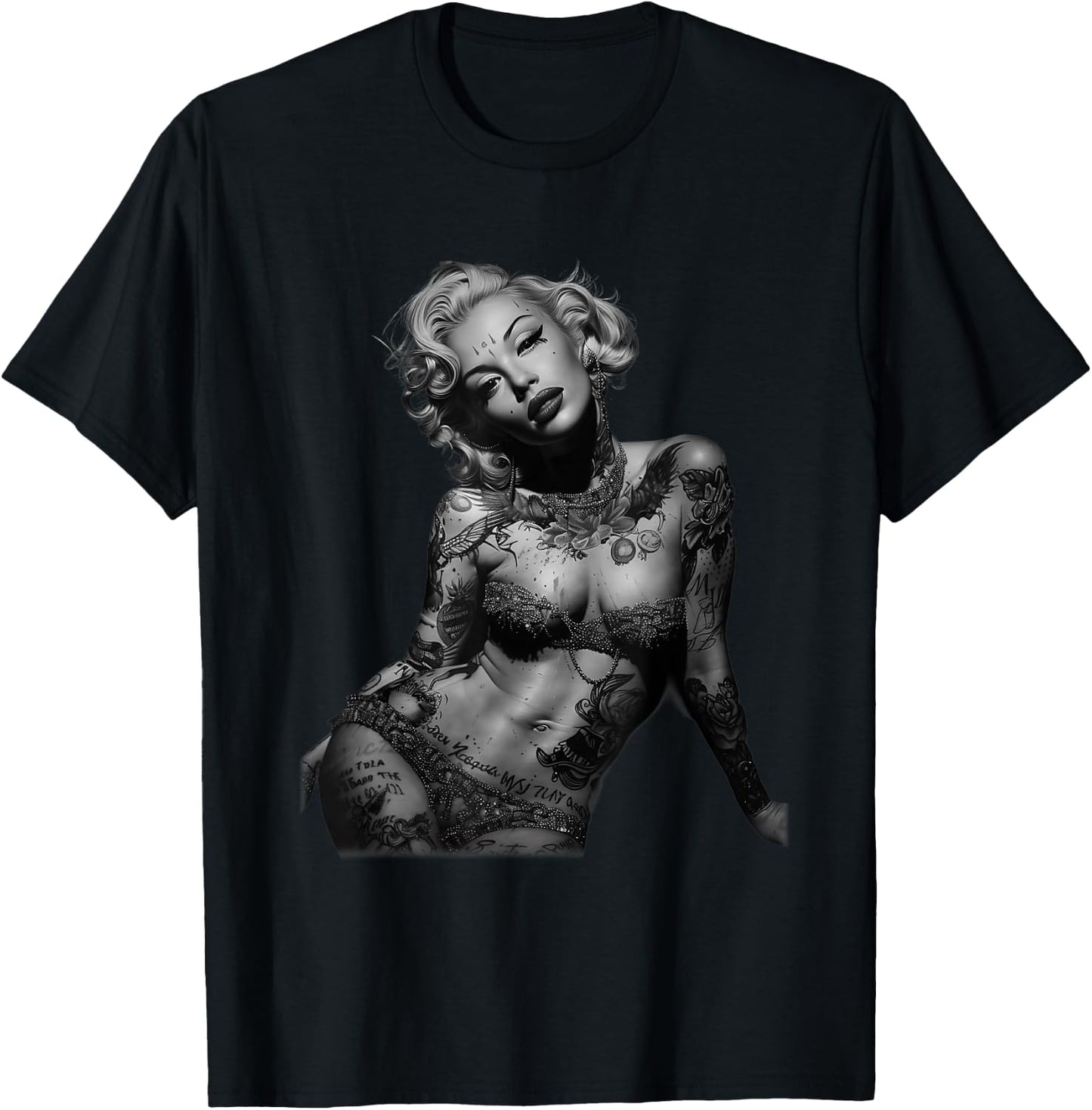Retro Pinup Sexy Tattoo Girl , black T-Shirt - T-Shirt | Black