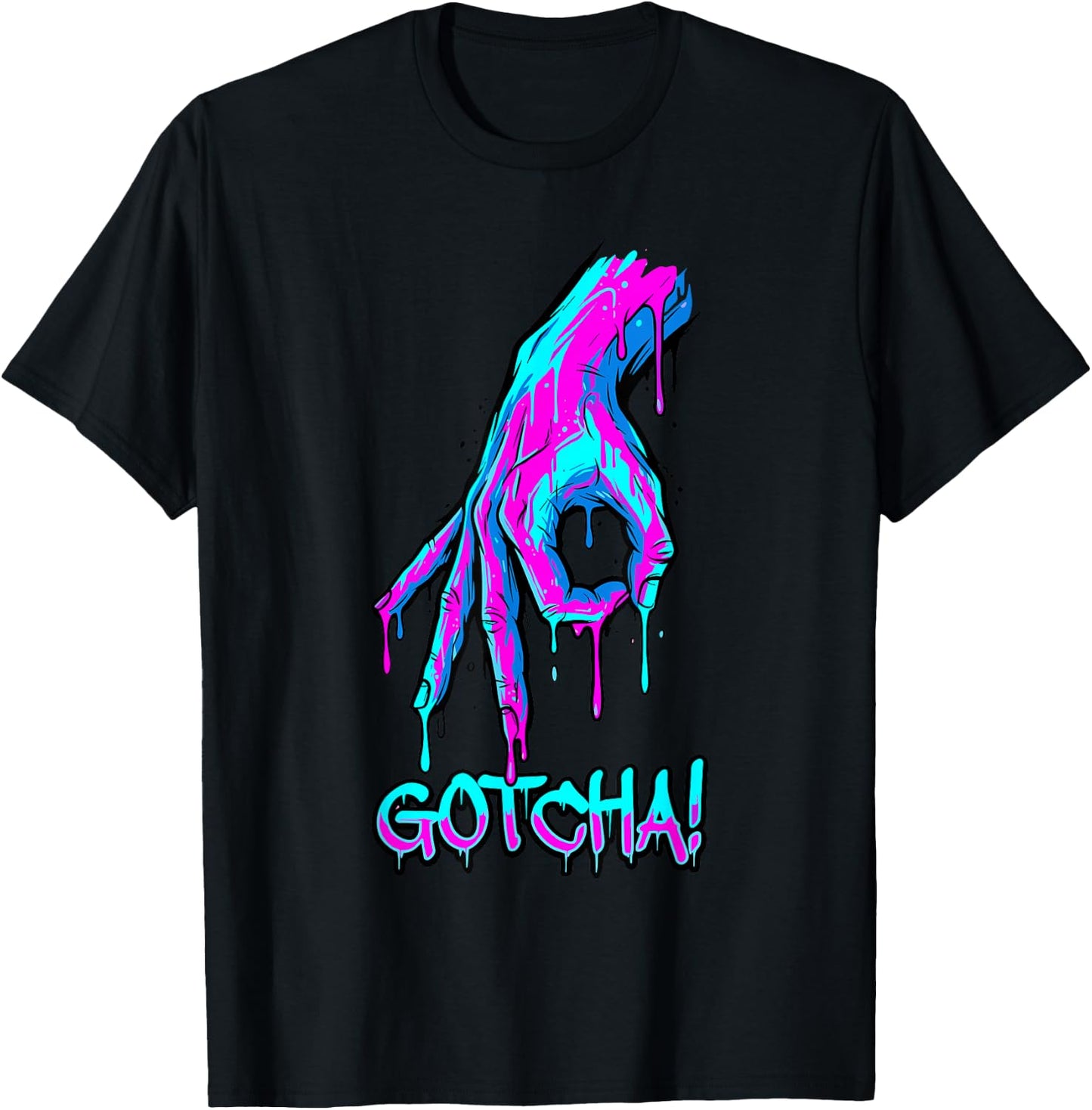 Gotcha Meme Melting Hand Circle Game Synthwave Slime T-Shirt - T-Shirt | Black